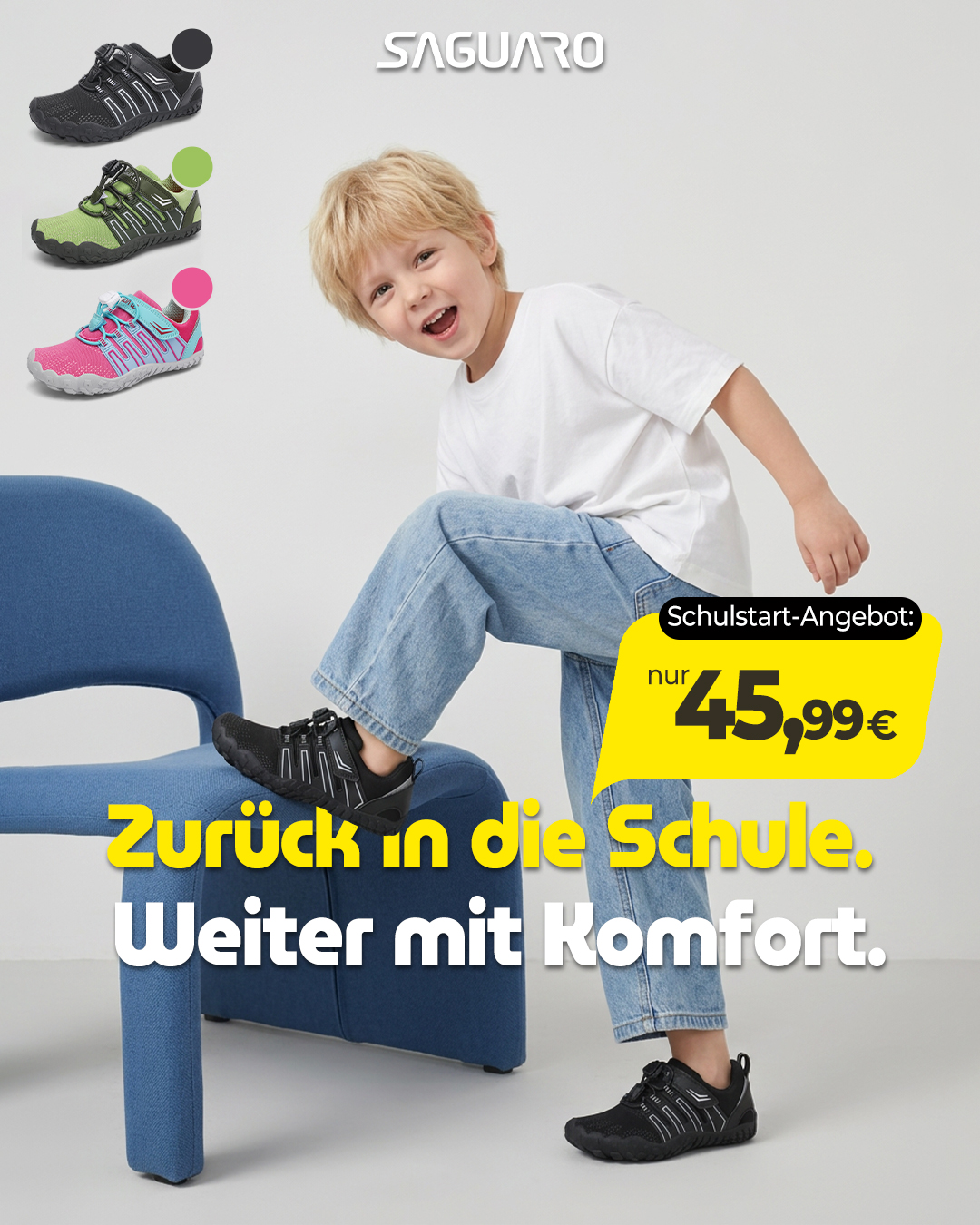 Saguaro De Facebook ad: Bequeme Barfußschuhe für den Schulstart