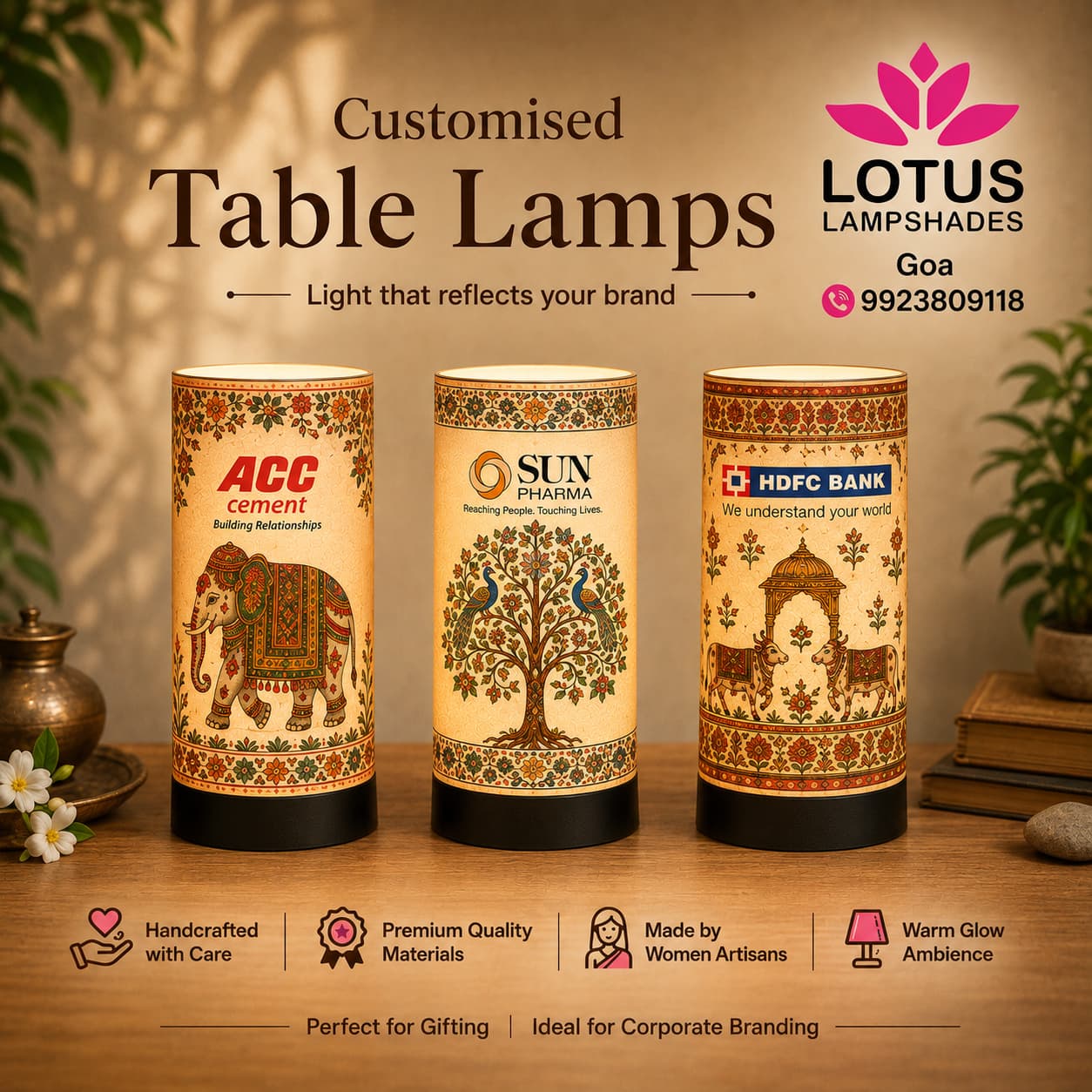 Lotus Lampshades Goa Facebook ad: Customised Corporate Gift Lamps | Call - 9923809118