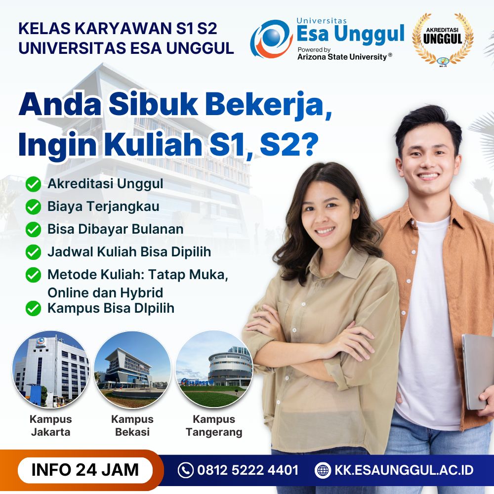 Kelas Karyawan Esa Unggul Facebook ad: Dibuka Pendaftaran Mahasiswa Baru Kelas Karyawan S1 2
