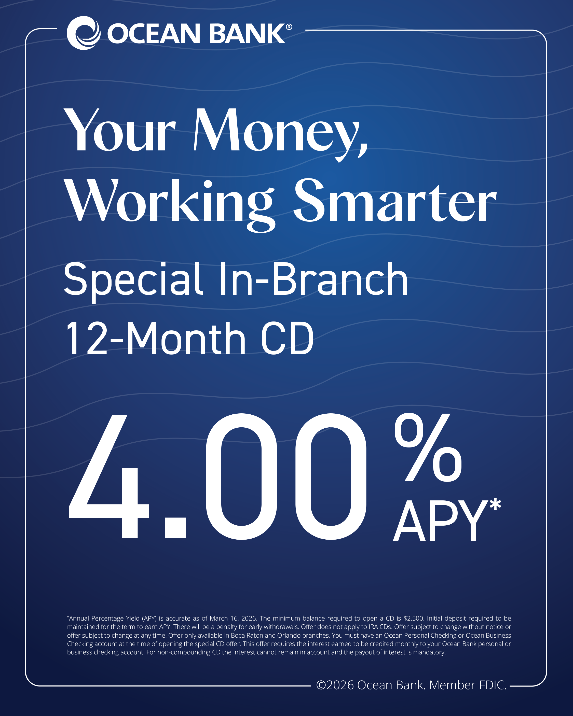 Ocean Bank Facebook ad: Special CD Rates for Boca!