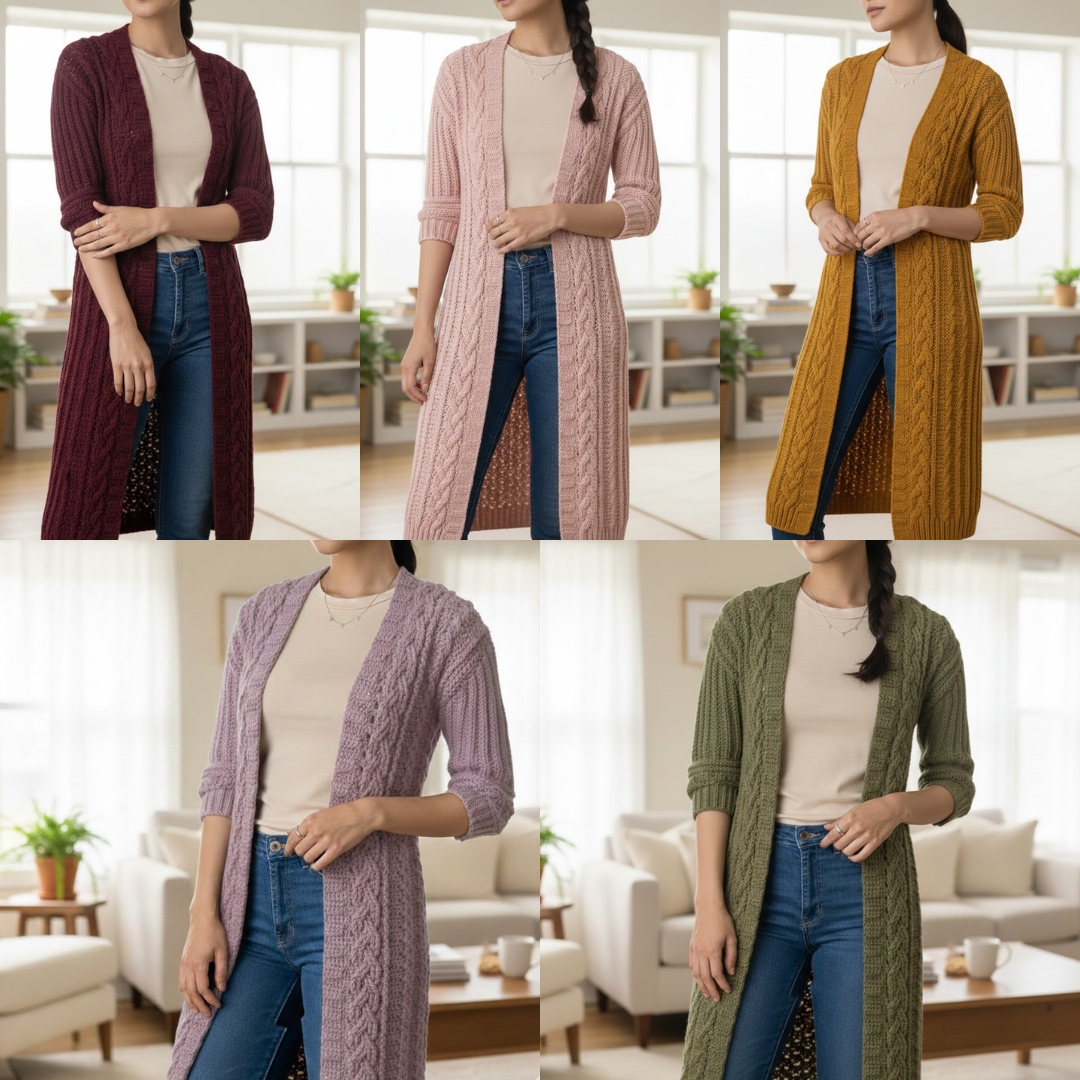 Crochet Facebook ad: Column Grace Outerwear Crochet Pattern