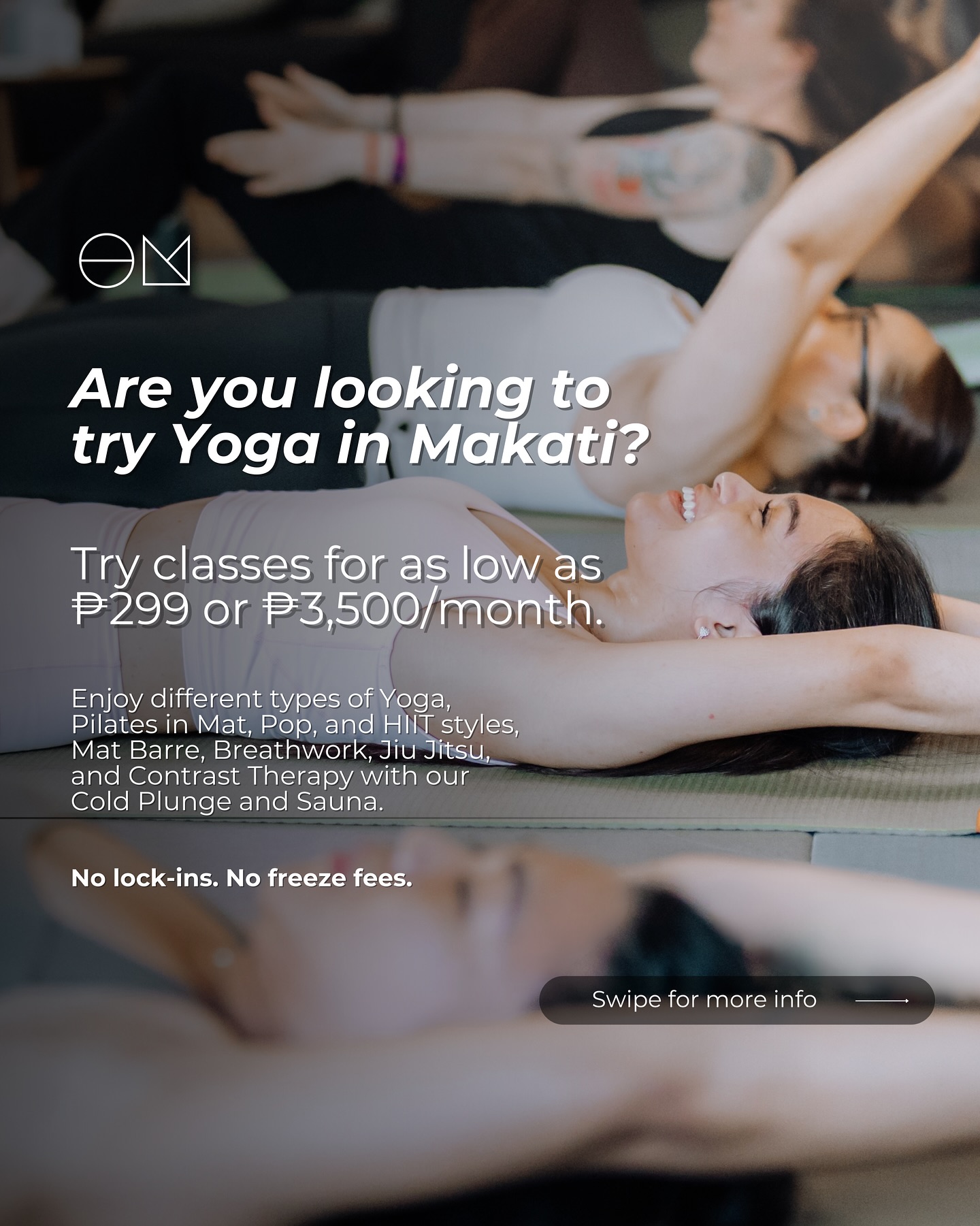 Open Mat Makati Facebook ad: Join your first Yoga or Mat Pilates class…