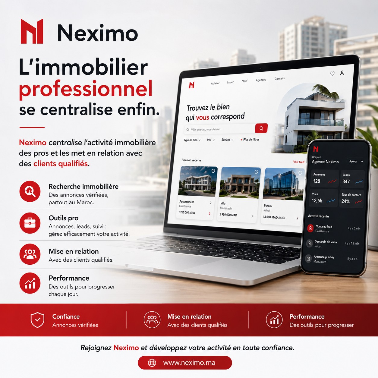 Neximo - Immobilier Maroc Facebook ad: L’immobilier professionnel se centralise enfin.