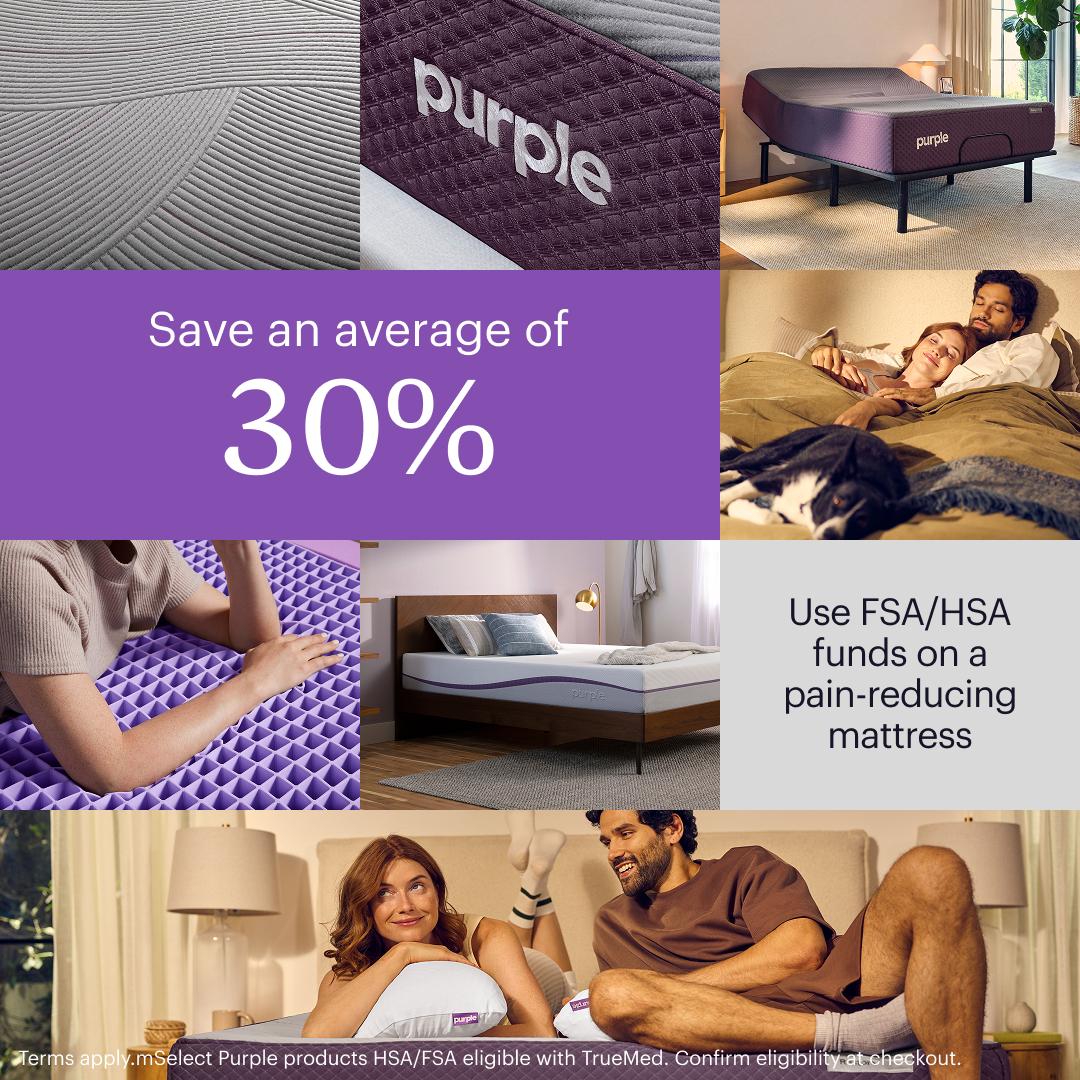 Purple Facebook ad: Less pain. Better sleep.
