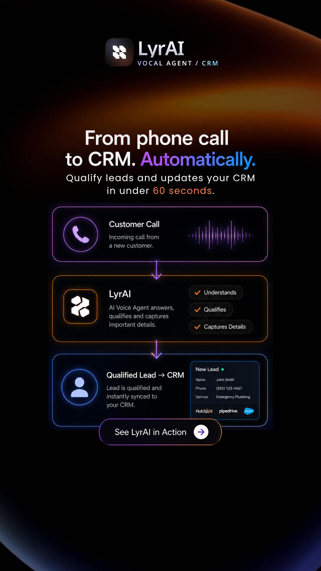 Lyrai AI Facebook ad: Never miss a lead
