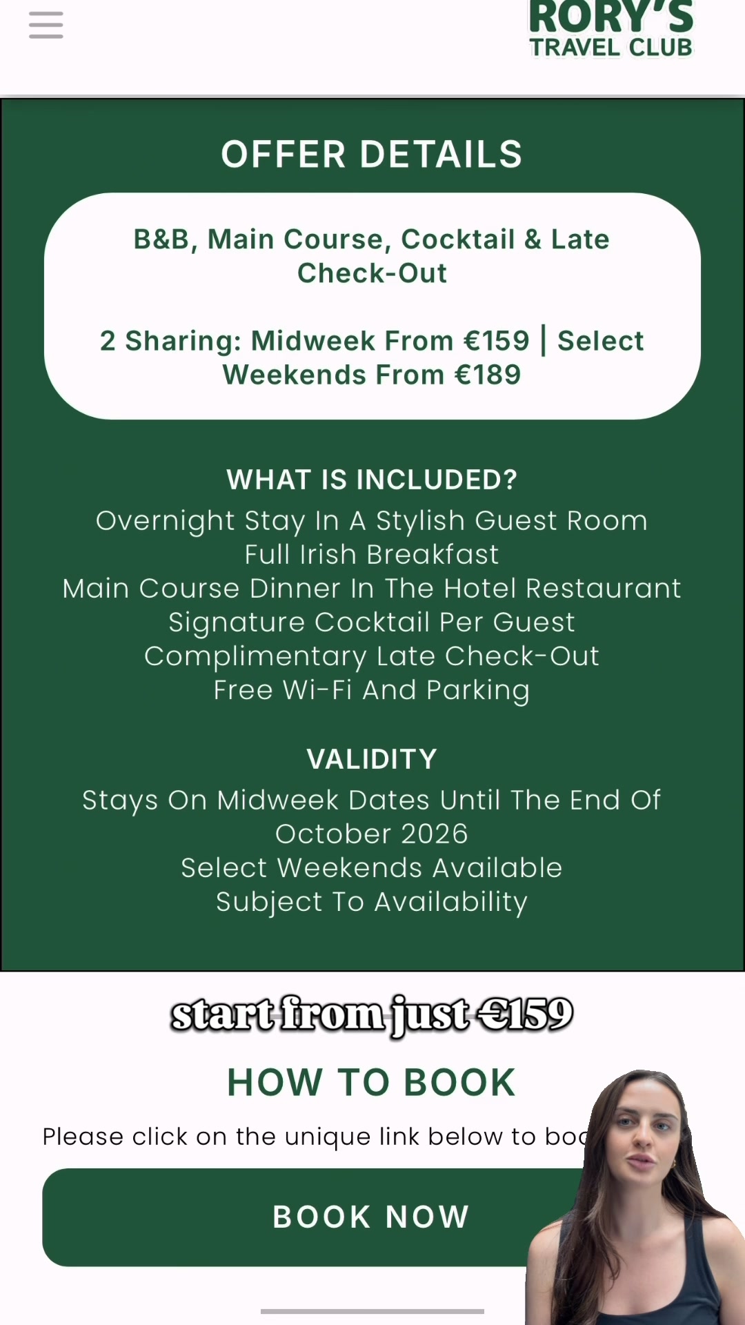 Rory’s Travel Club Facebook ad: Cork Getaway from €159
