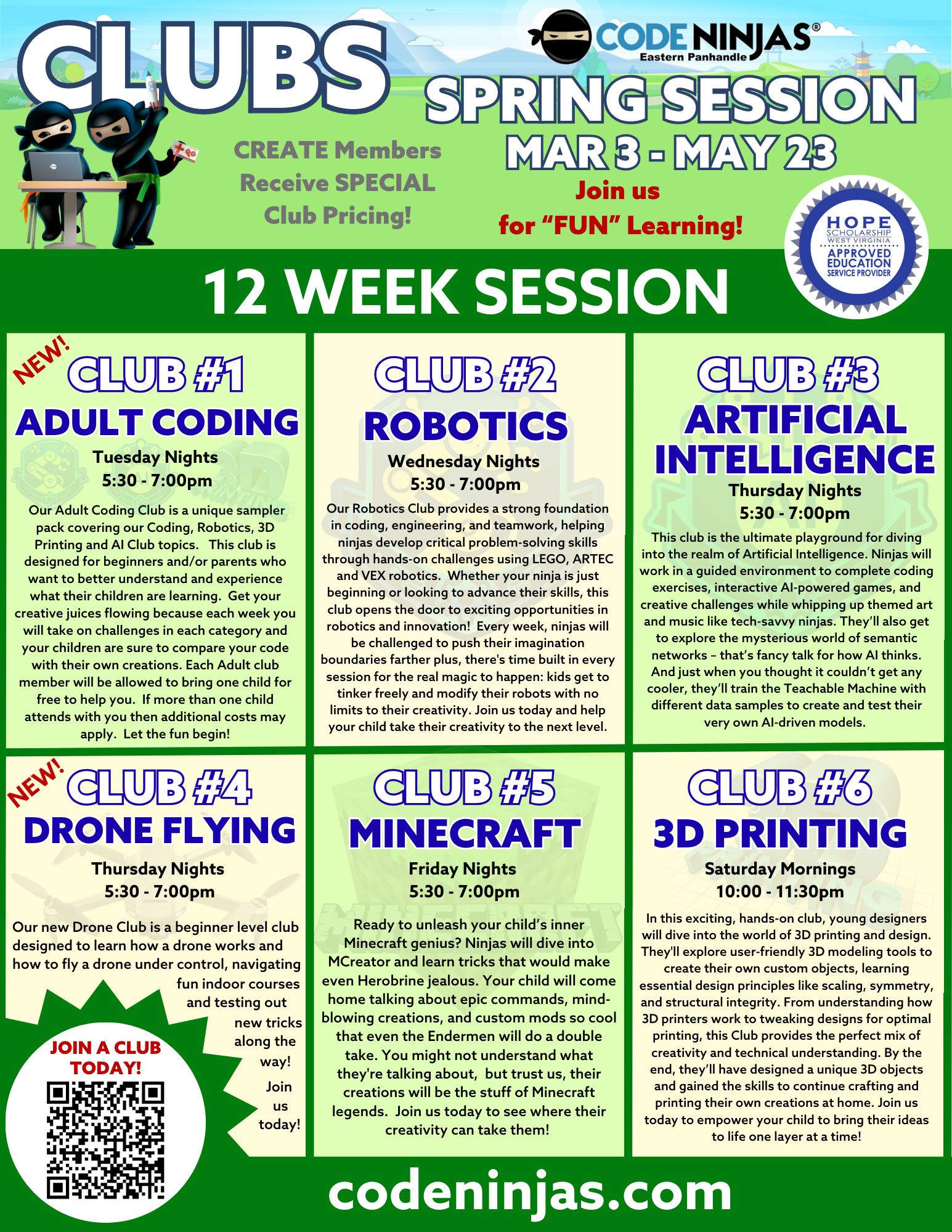 Code Ninjas Eastern Panhandle - Home Facebook ad: SPRING STEM CLUB ALERT!