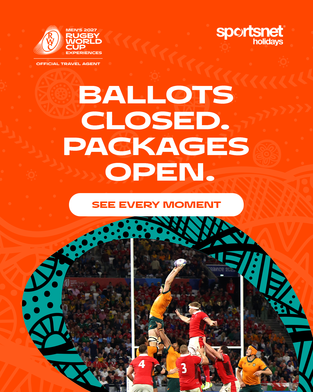 Sportsnet Holidays Facebook ad: Join Sportsnet Holidays At Men’s Rugby World Cup 2027