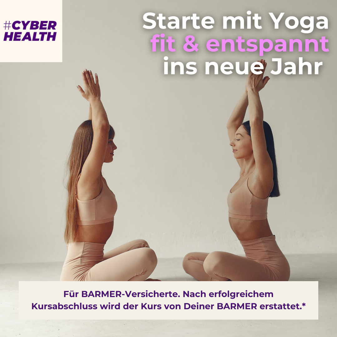 CyberHealth Facebook ad: Yoga-Online-Kurs für BARMER-Versicherte GRATIS