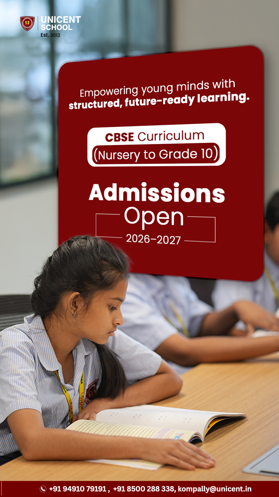 Unicent School, Kompally Facebook ad from Mar 31, 2026