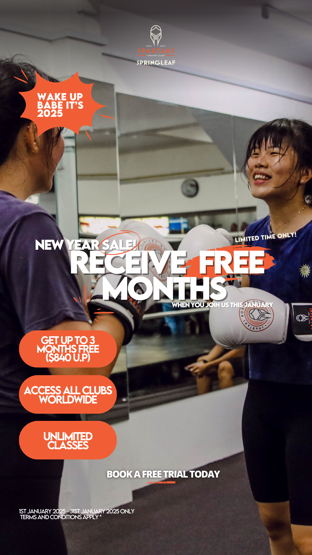 Spartans Boxing Club Springleaf Facebook ad: ENJOY FREE MONTHS ON US