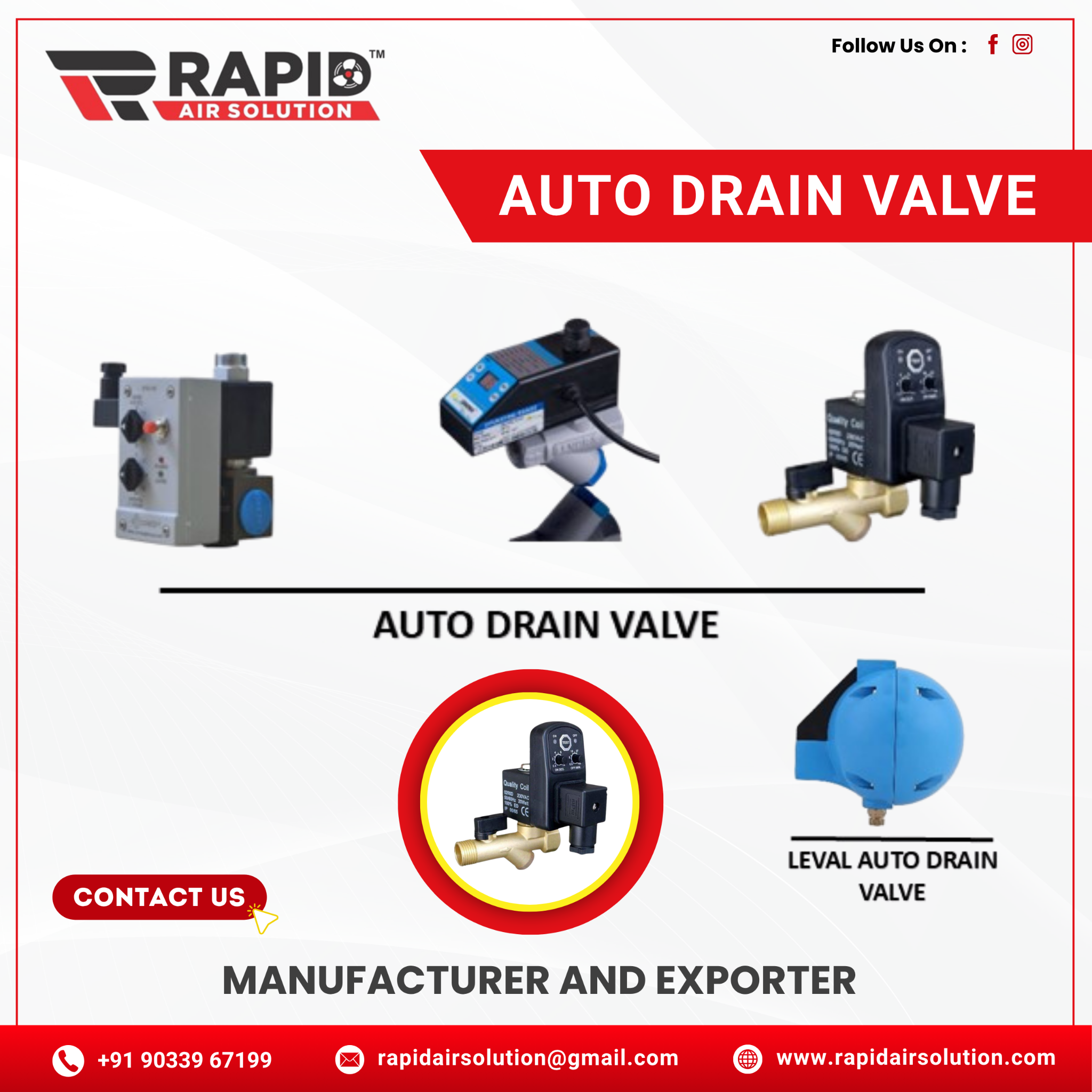 Rapid Air Solution Facebook ad: Our automatic drain valves provide a hands-free solution…