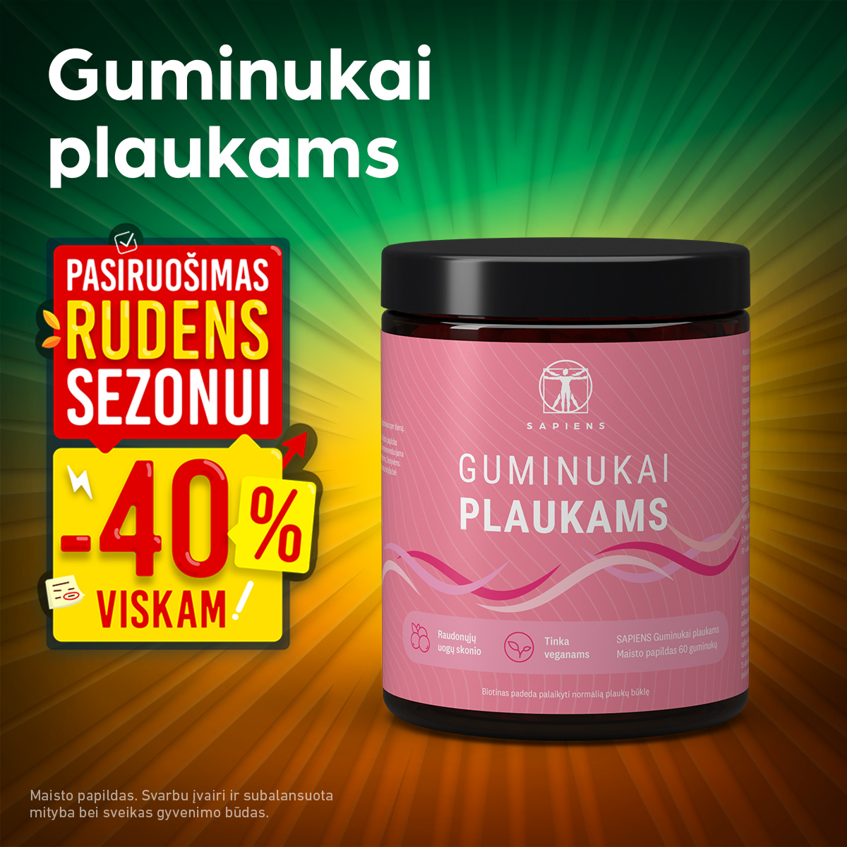Sapiens Facebook ad: GUMINUKAI PLAUKAMS -40%