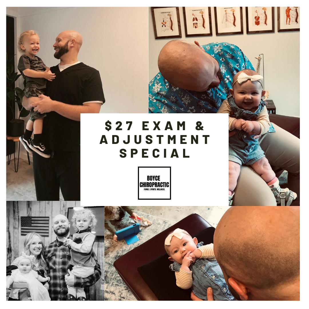 Boyce Chiropractic Facebook ad: $27 Exam, X-Rays & Adjustment (Save $388)