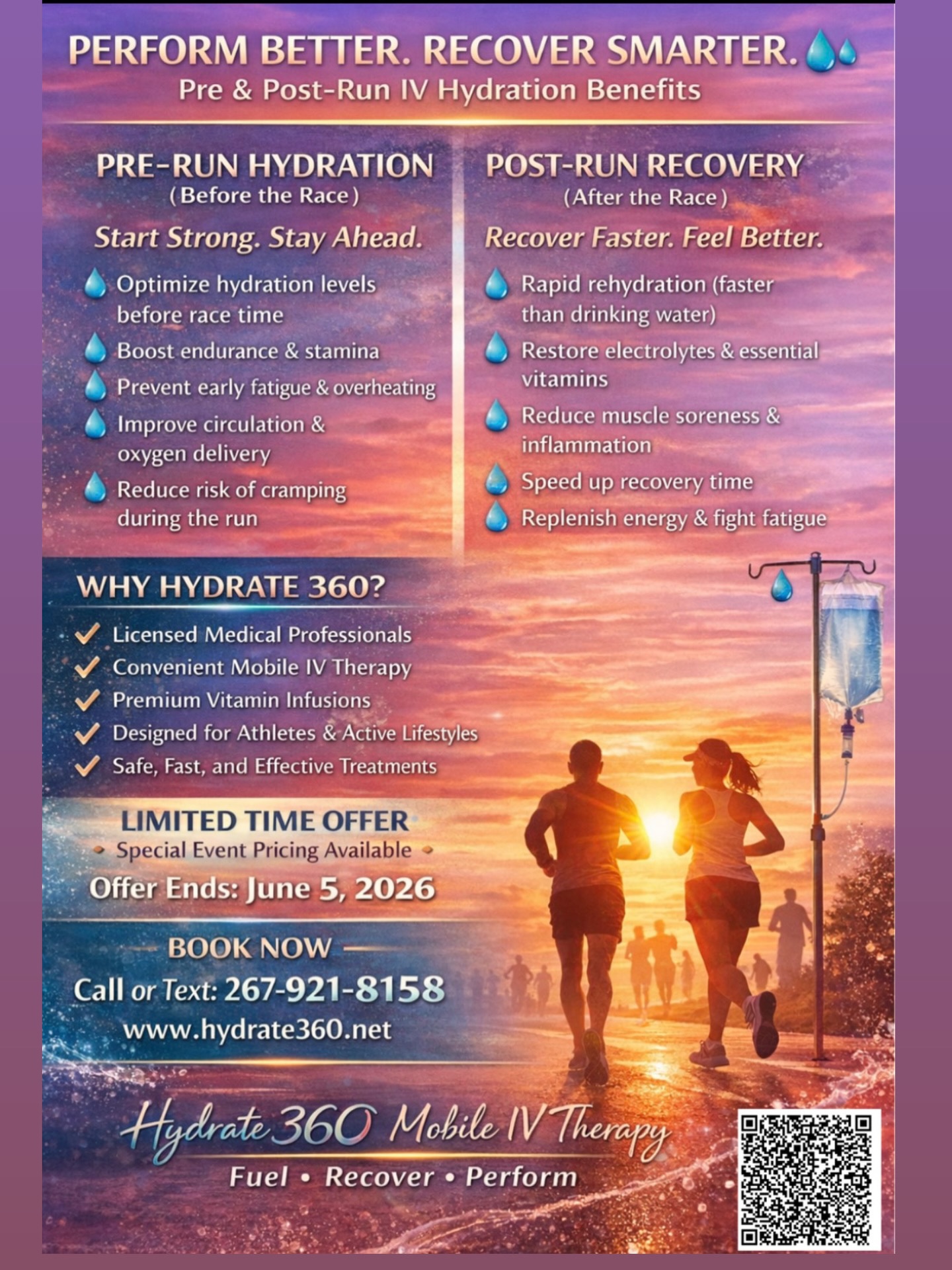 Hydrate 360 Mobile IV Therapy Facebook ad: Sunset miles hit different