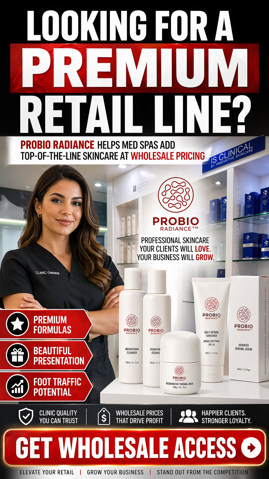 Probio Radiance Facebook ad: Add Premium Skincare To Your Clinic