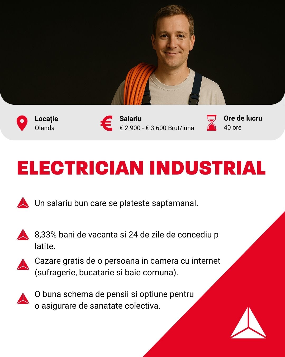 Techvisie Romania Facebook ad: Vacatura Electrician industrial | Olanda