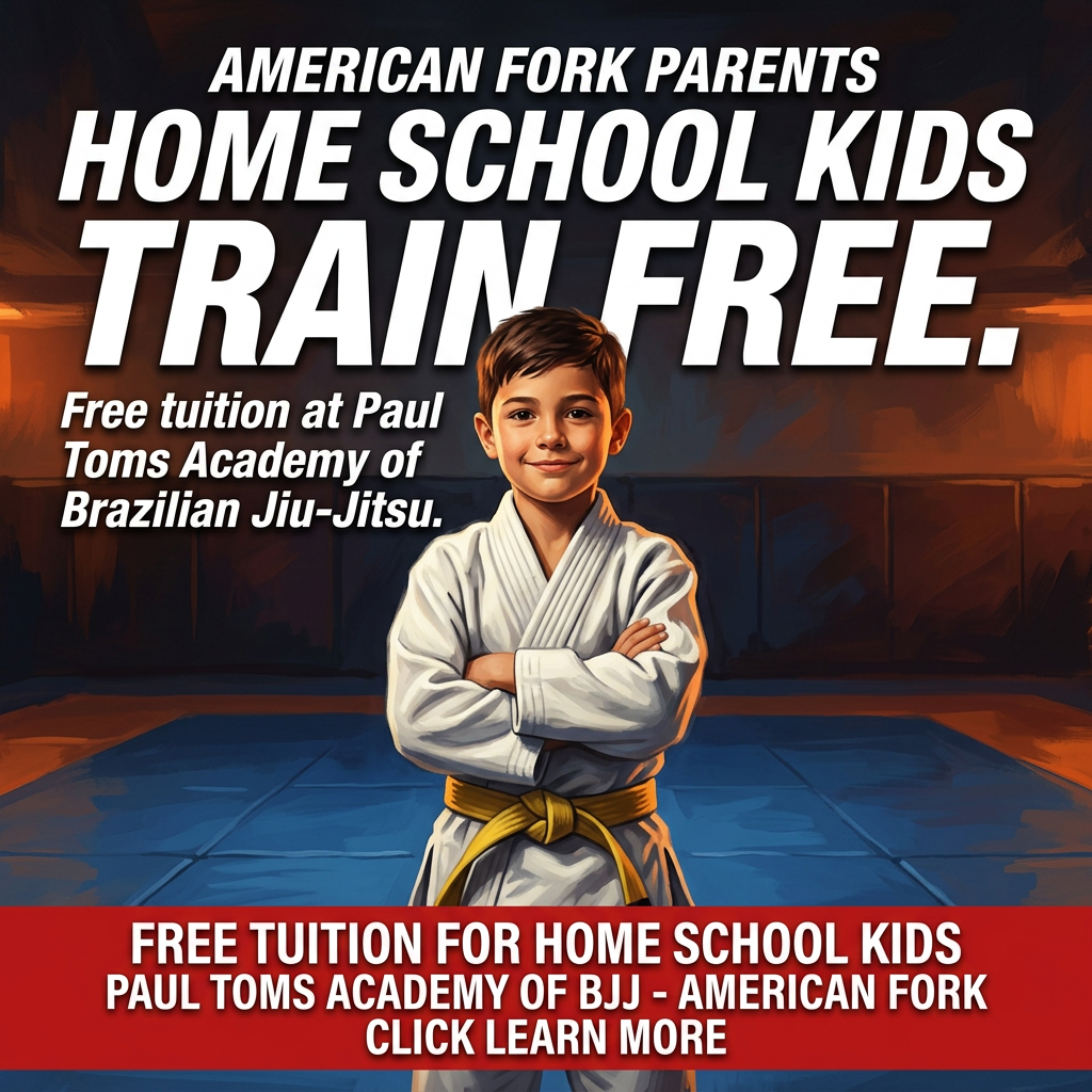 Paul Tom's Academy of Brazilian Jiu Jitsu Facebook ad: FREE Tuition for Homeschool Students in American Fork