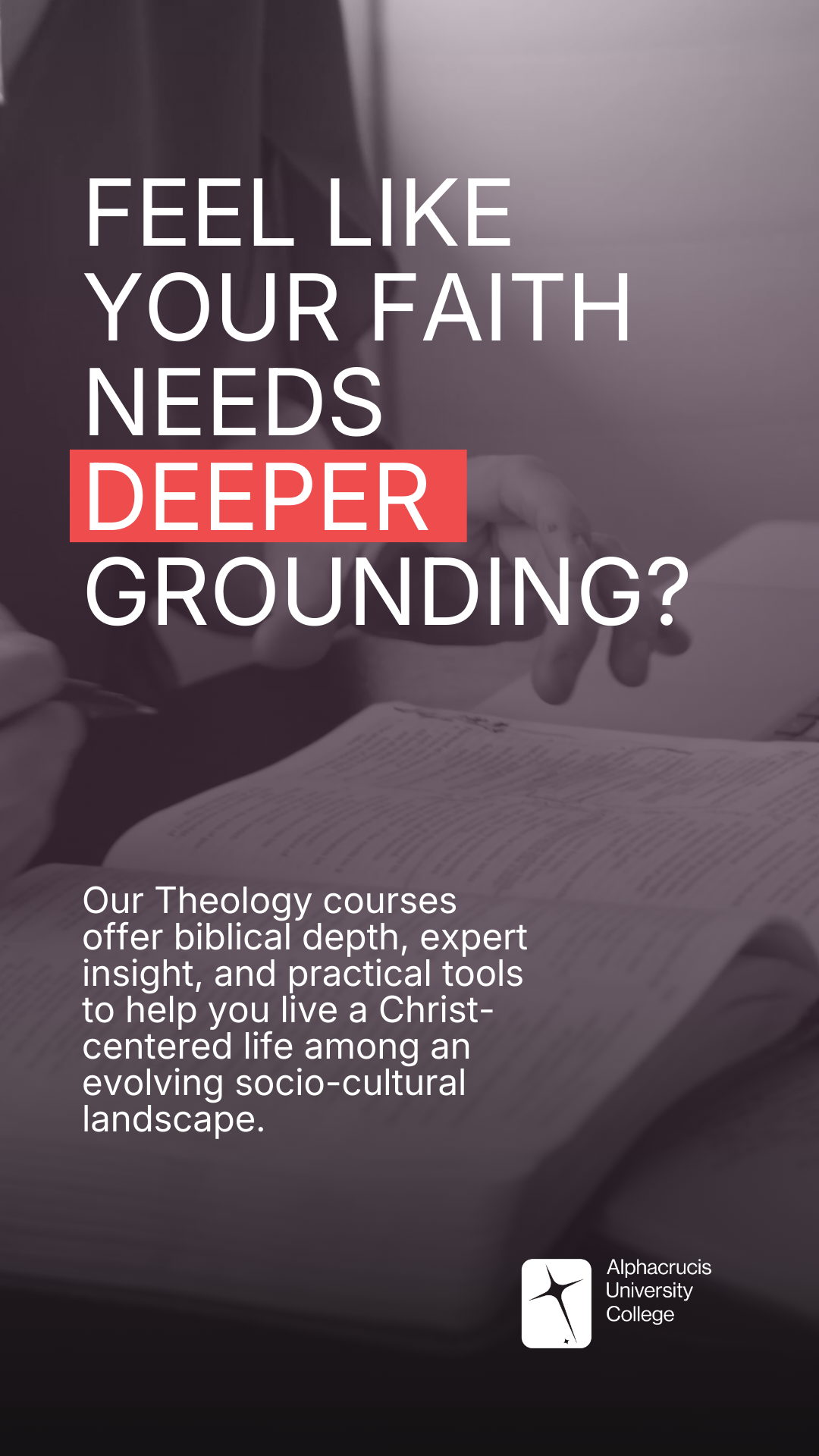 Alphacrucis University College Facebook ad from Jul 6, 2026
