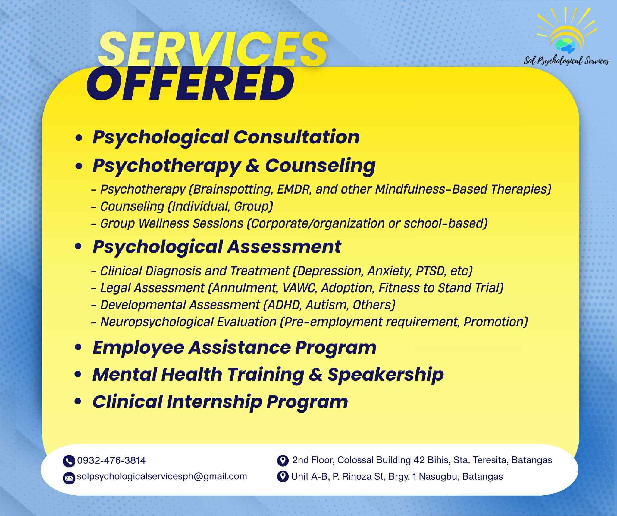 Sol Psychological Services Facebook ad: We are ππ«π’π§π π’π§π πππππ¬π¬π’ππ₯πβ¦