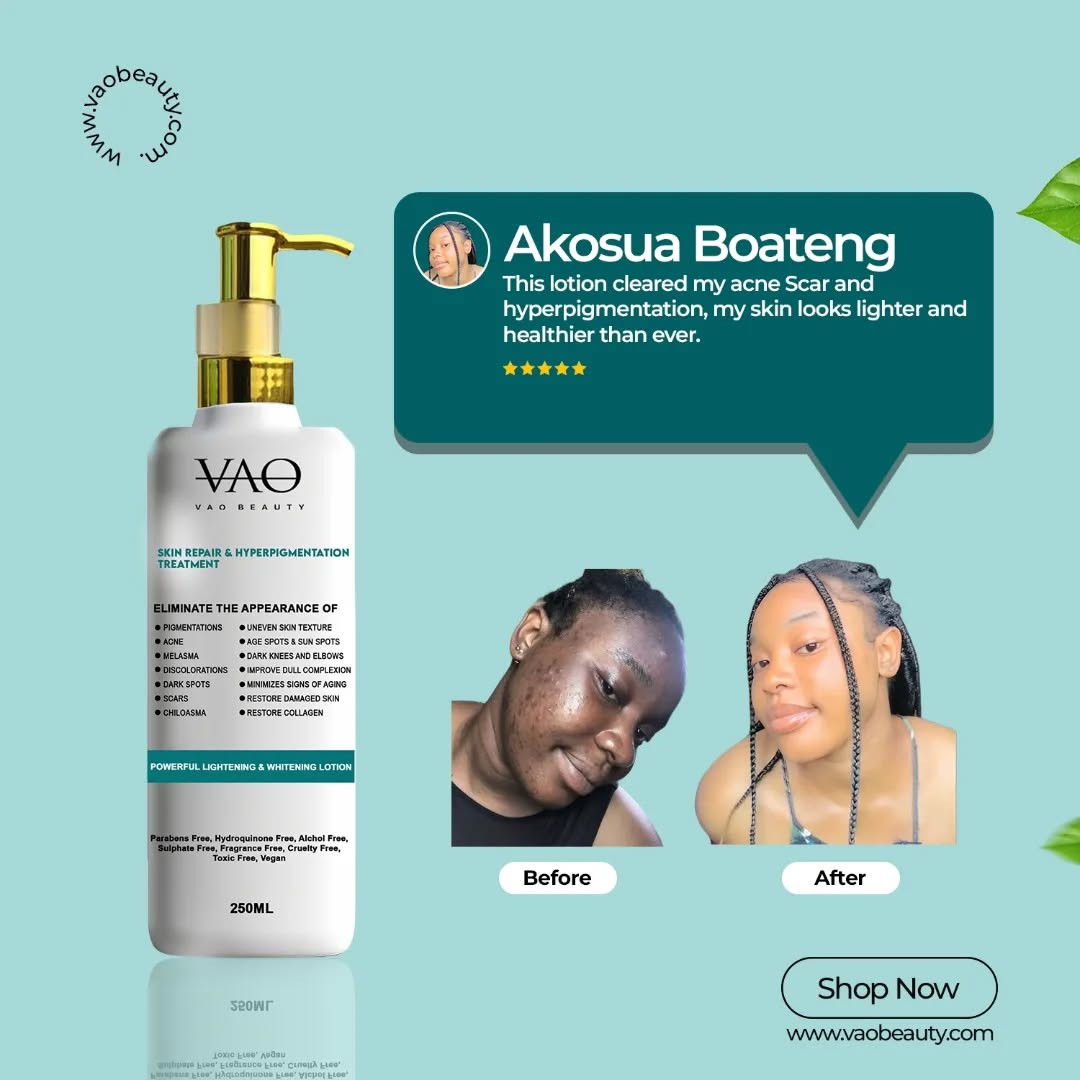 vaobeautyofficial Facebook ad: Transform and glow your skin evenly from head…