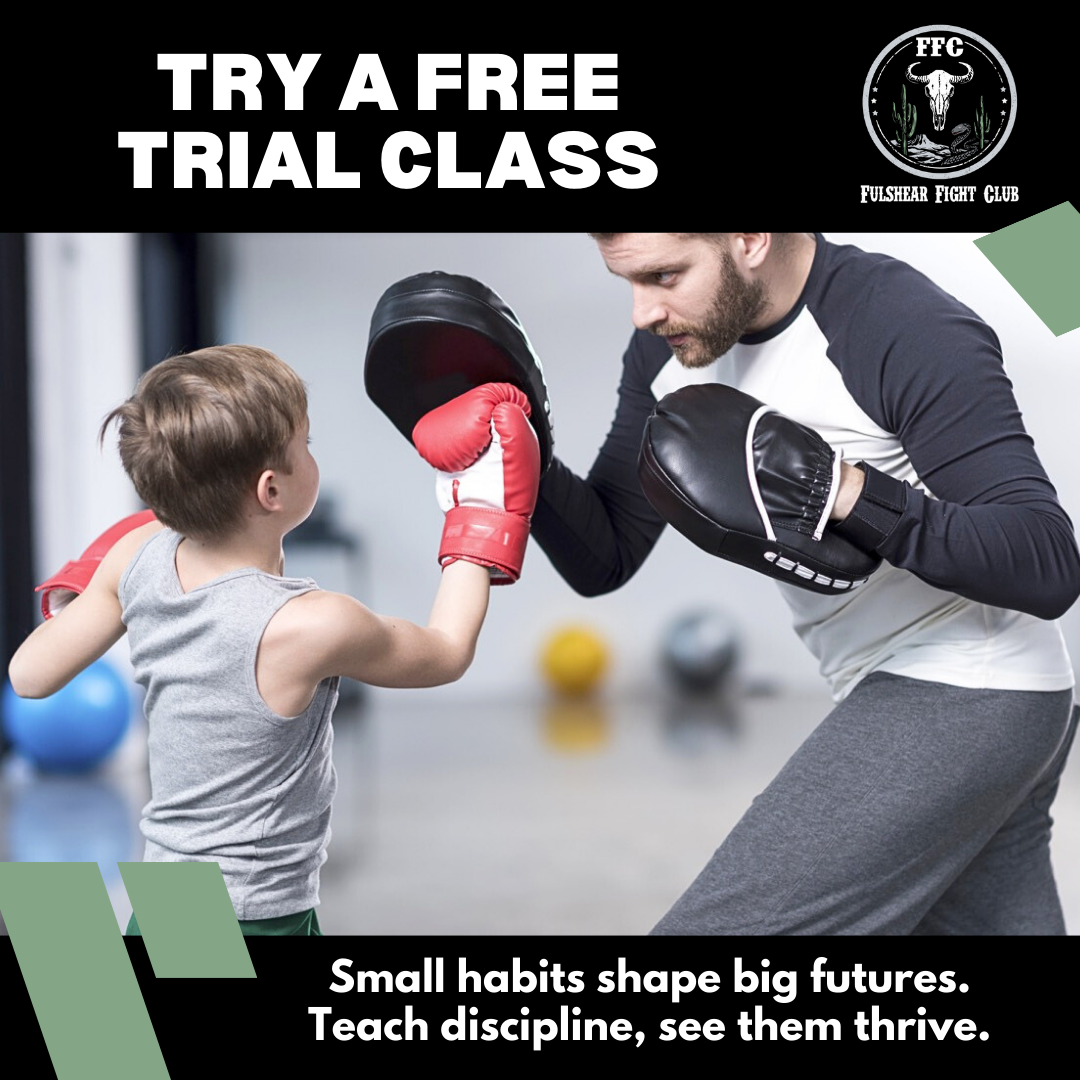 Fulshear Fight Club Facebook ad: Don't Miss Out! FREE Trial, $100 Off with Sign Up at…
