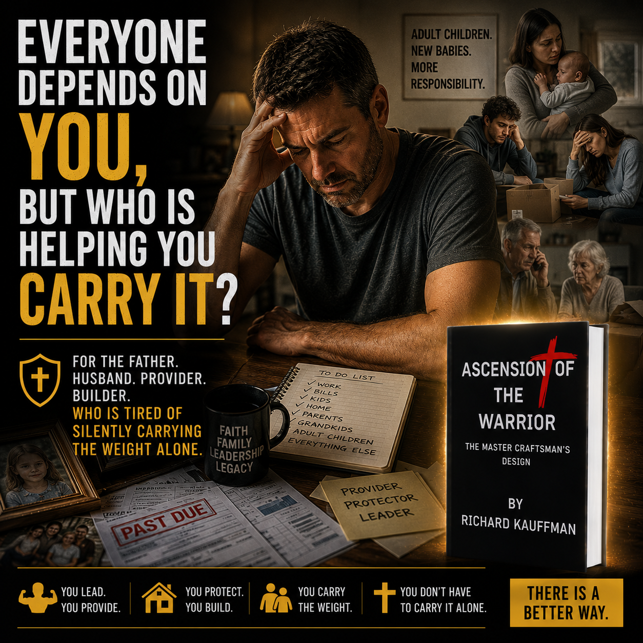 Ascension of the Warrior Facebook ad: Everyone depends on you. But who is helping you carry it?