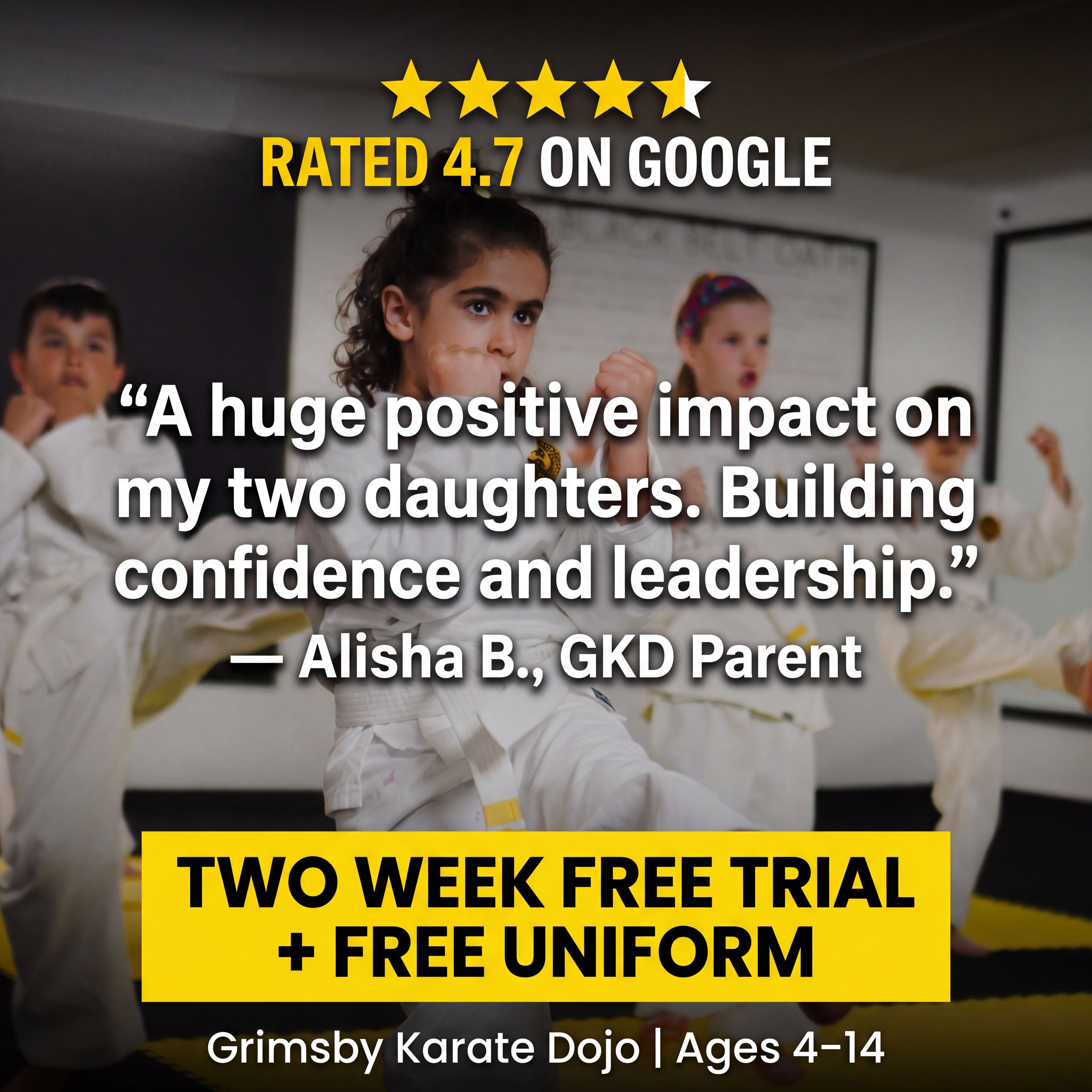 Grimsby Karate Dojo Facebook ad: Real Parents. Real Results.