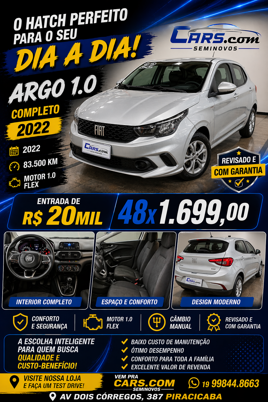 Cars.comseminovos Facebook ad: FIAT ARGO 1.0 2022, ECONÔMICO E COMPLETO!