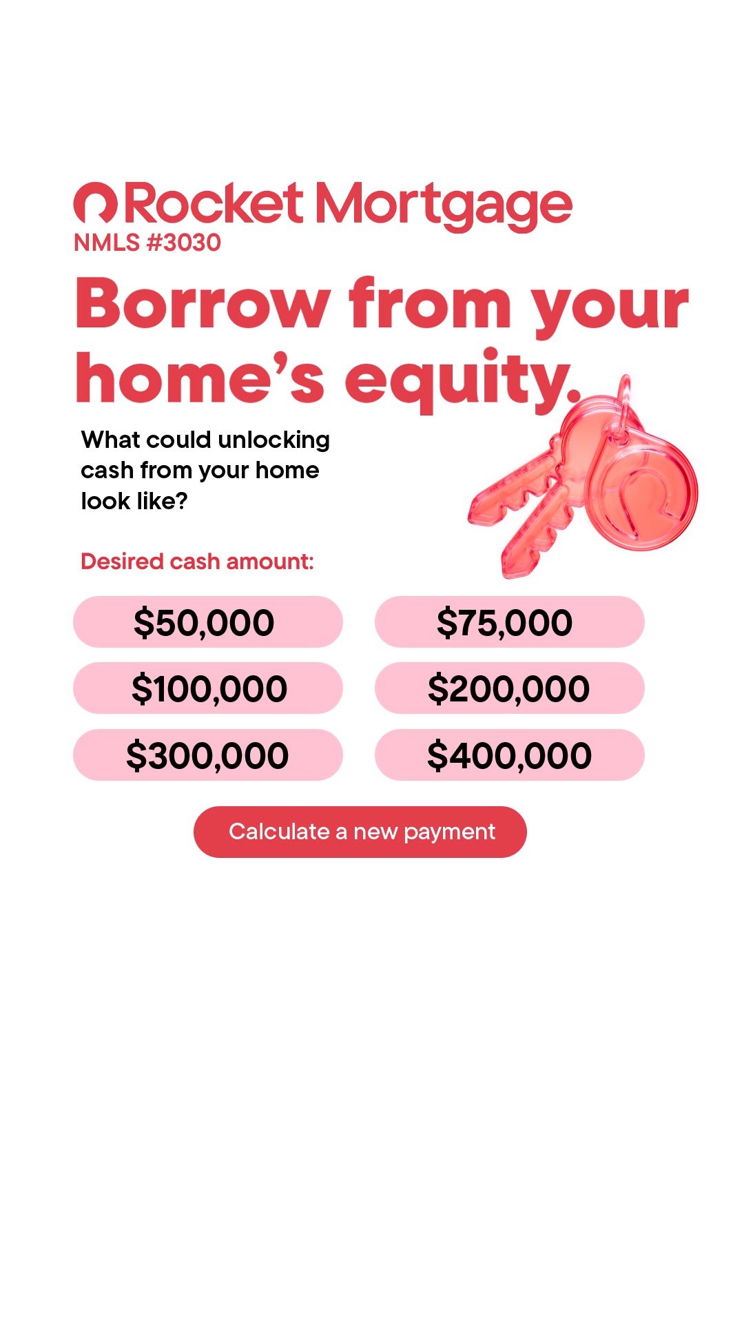 Rocket Facebook ad: 15-Year HELOAN: check with no credit hit
