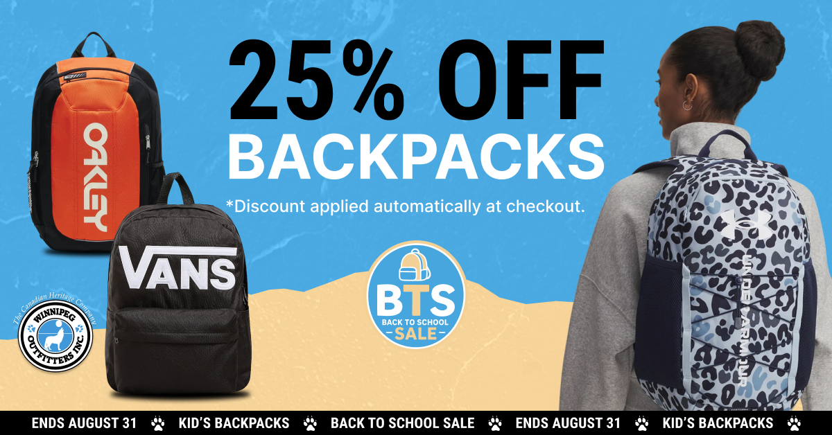 Winnipeg Outfitters Inc. Facebook ad: 25% OFF Quality Backpacks