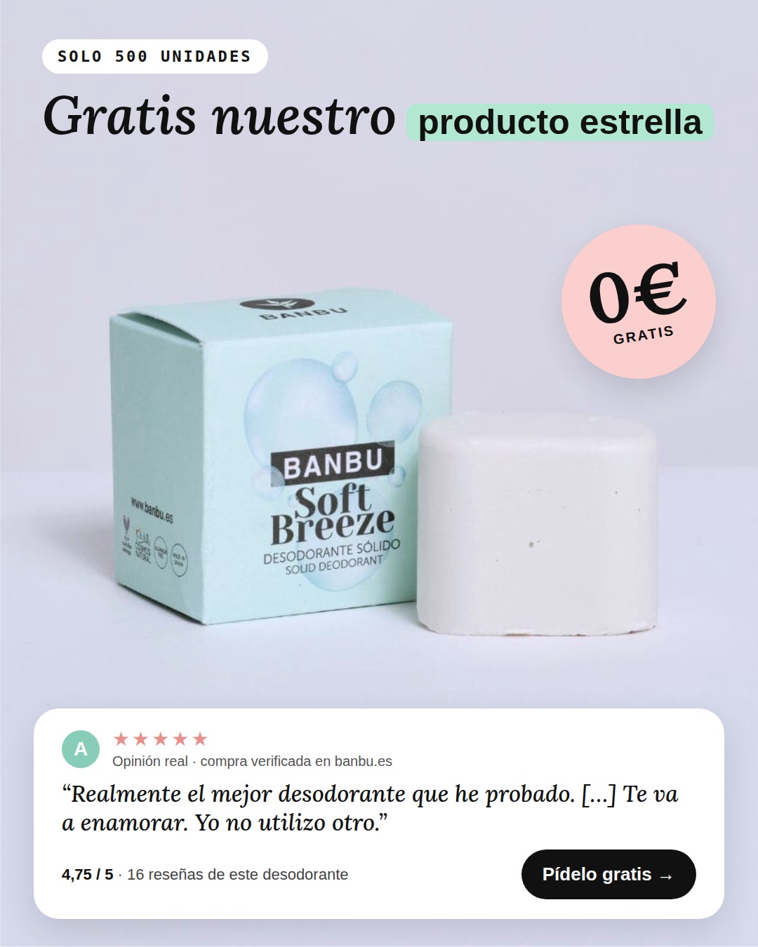 Banbu.zerowaste Facebook ad: Desodorante SO BREEZE gratis