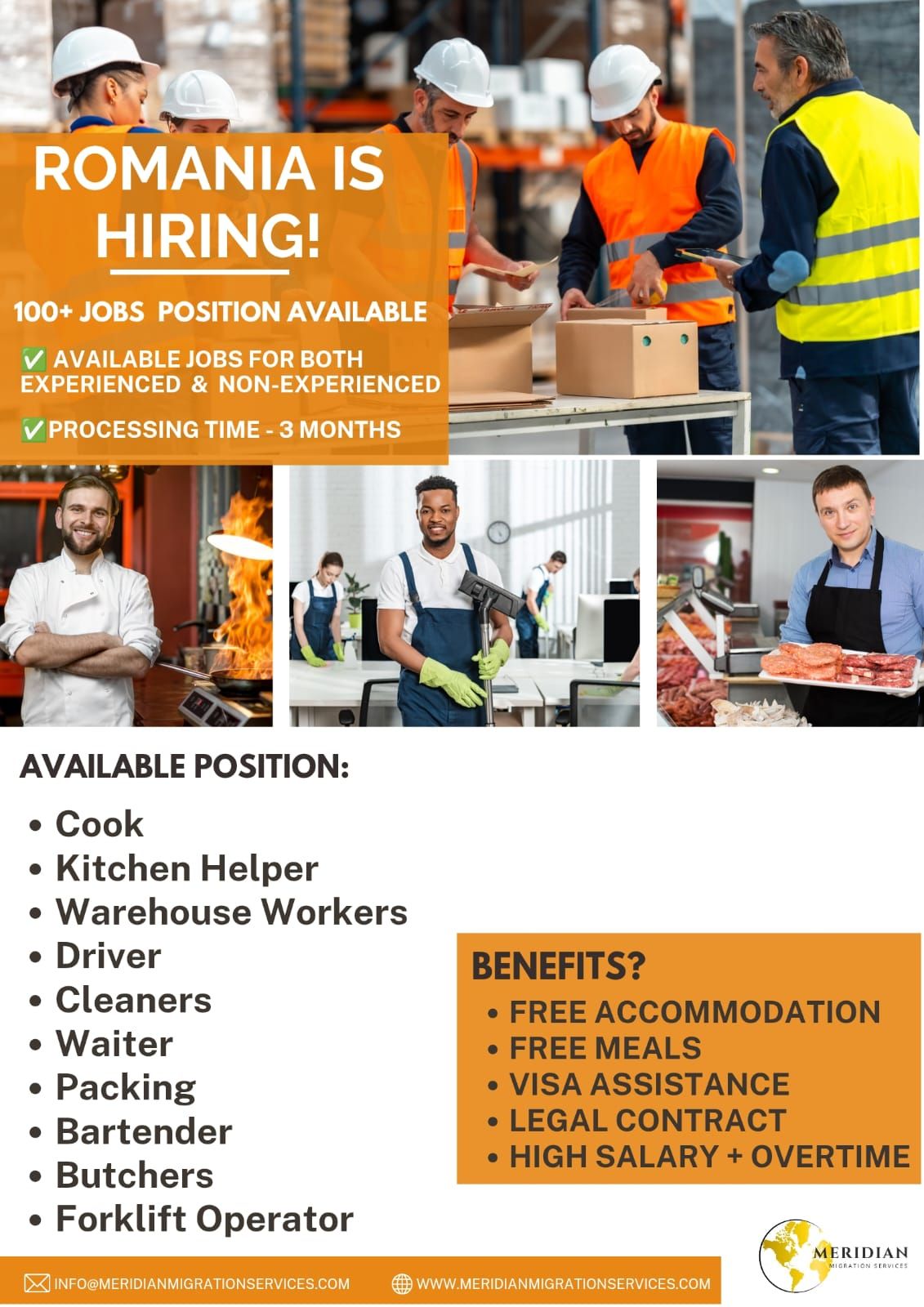Meridian Migration Services Facebook ad: ROMANIA IS HIRING!