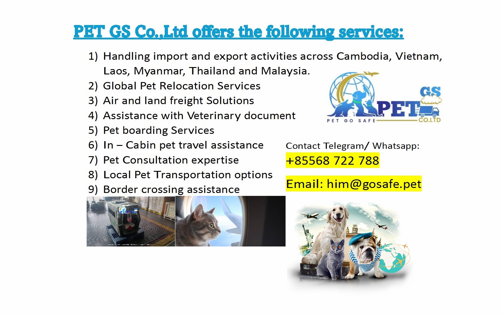 PET GS Co.,ltd Facebook ad: We are delighted to offer pet relocation services…