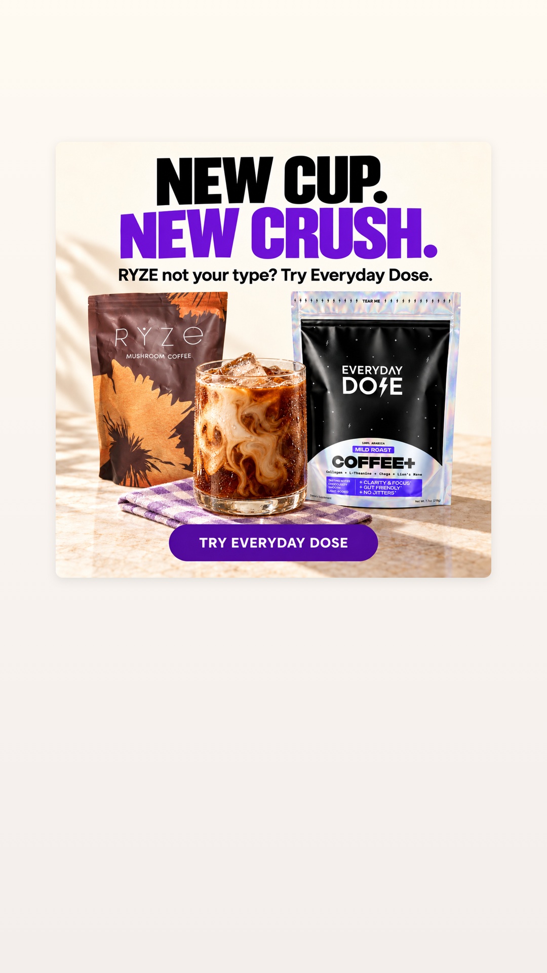 Everyday Dose Facebook ad: Pour Yourself Coffee That Does More