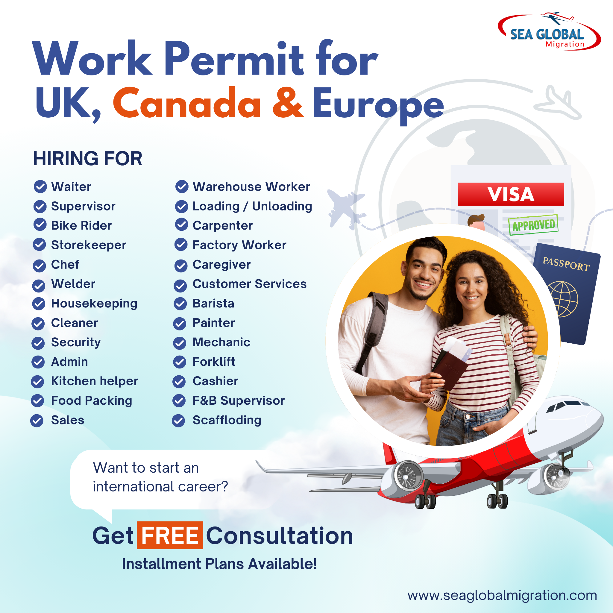 Sea Global Migration Facebook ad: Planning to work in the UK, Canada or…