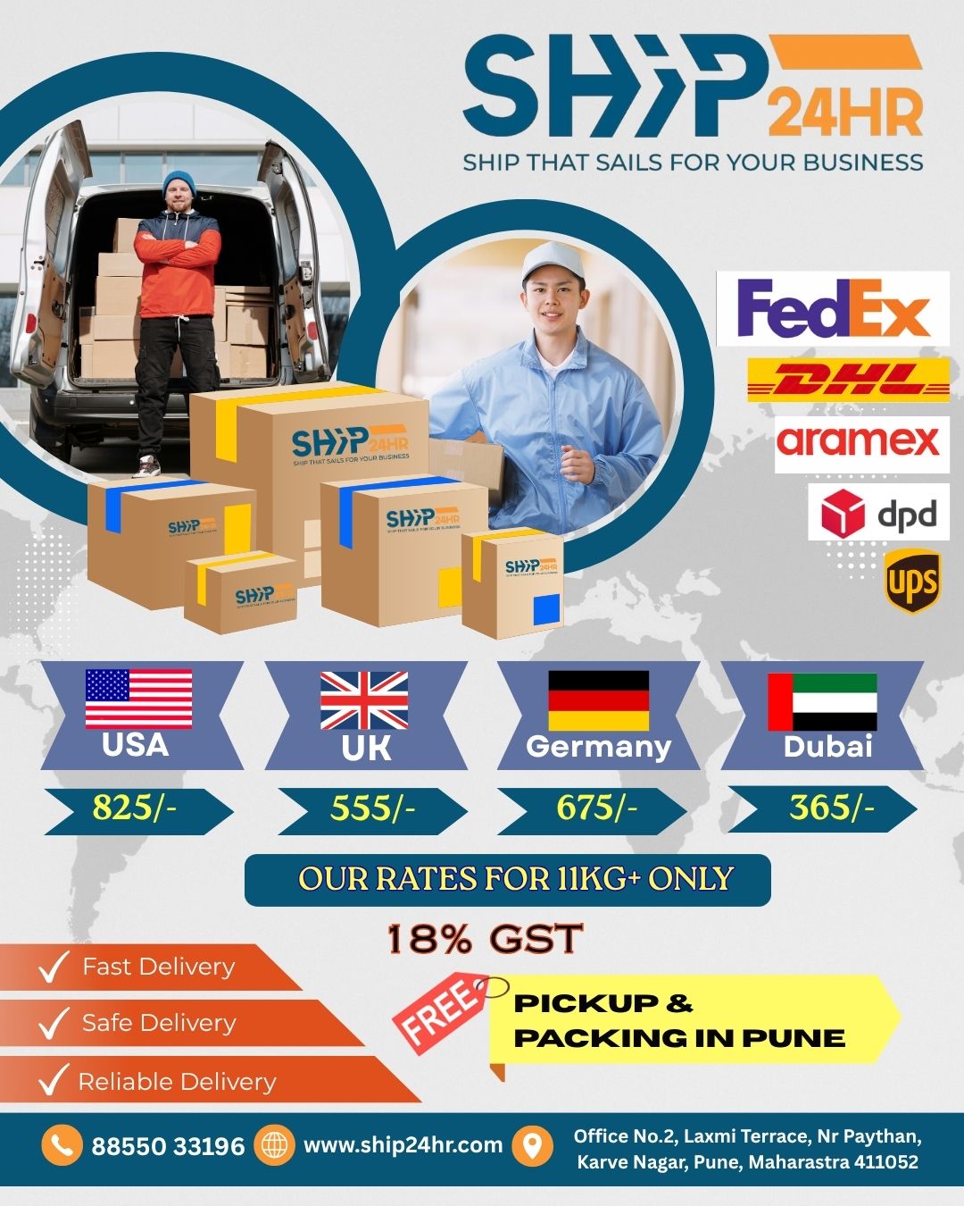 Ship24hr.in Facebook ad: Send Parcels Worldwide Dubai Courier Starting ₹365/kg Fast…