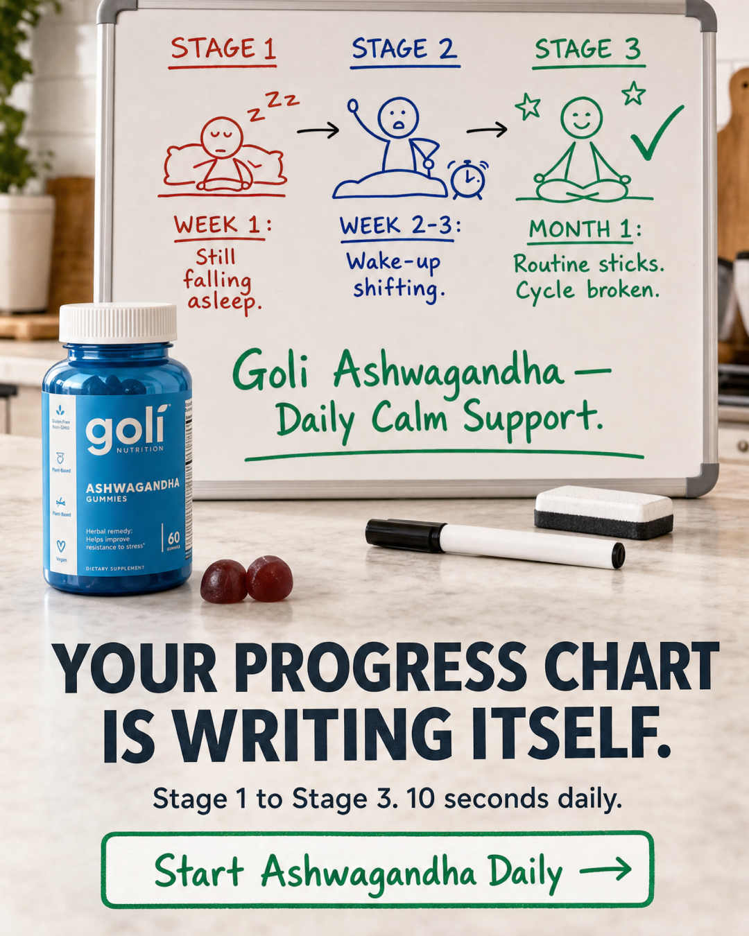 Goli Facebook ad: Meditated. Still Stressed.