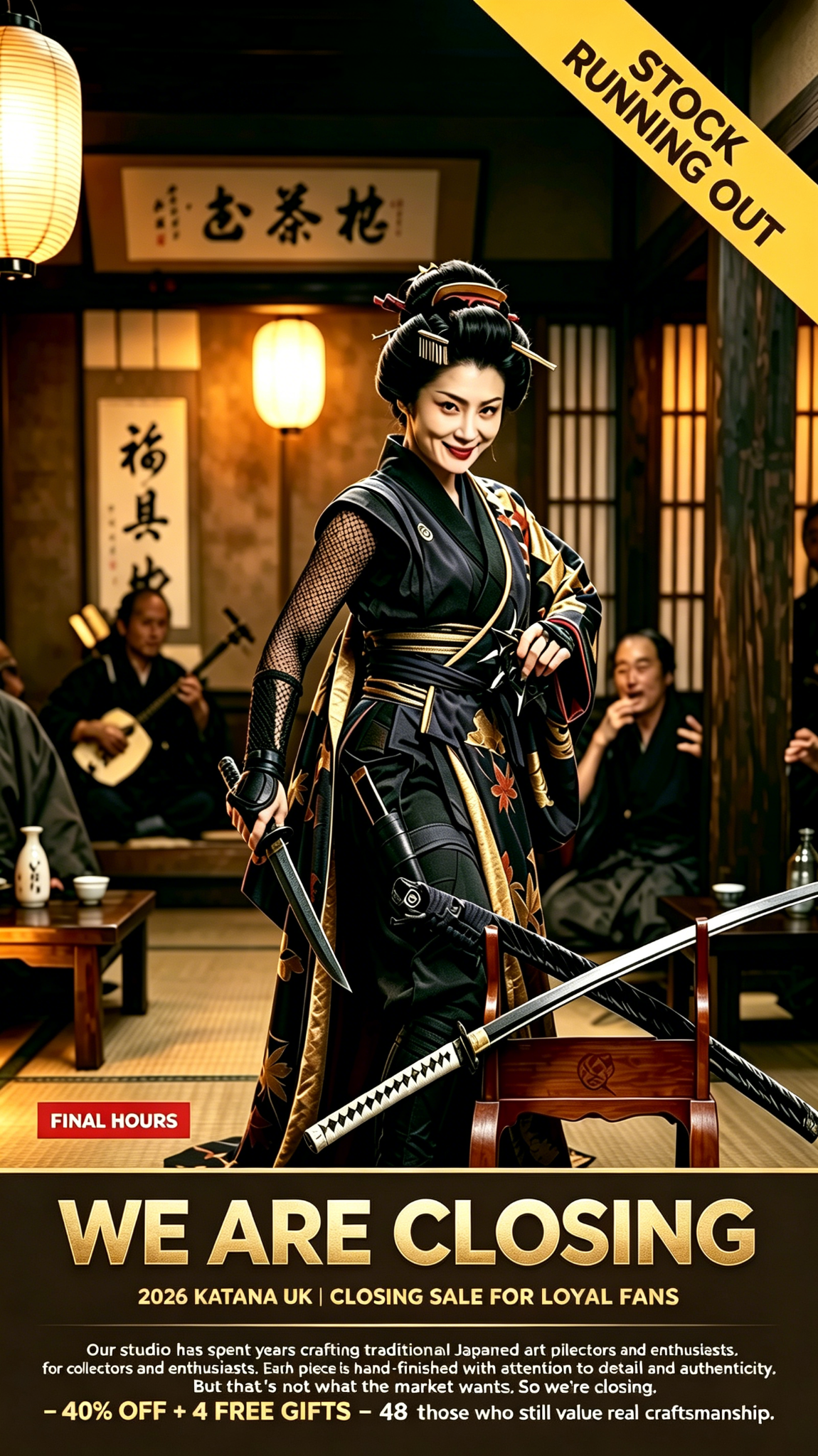 Swordforsale UK Facebook ad: Handmade katanas, now more accessible than ever in our UK…