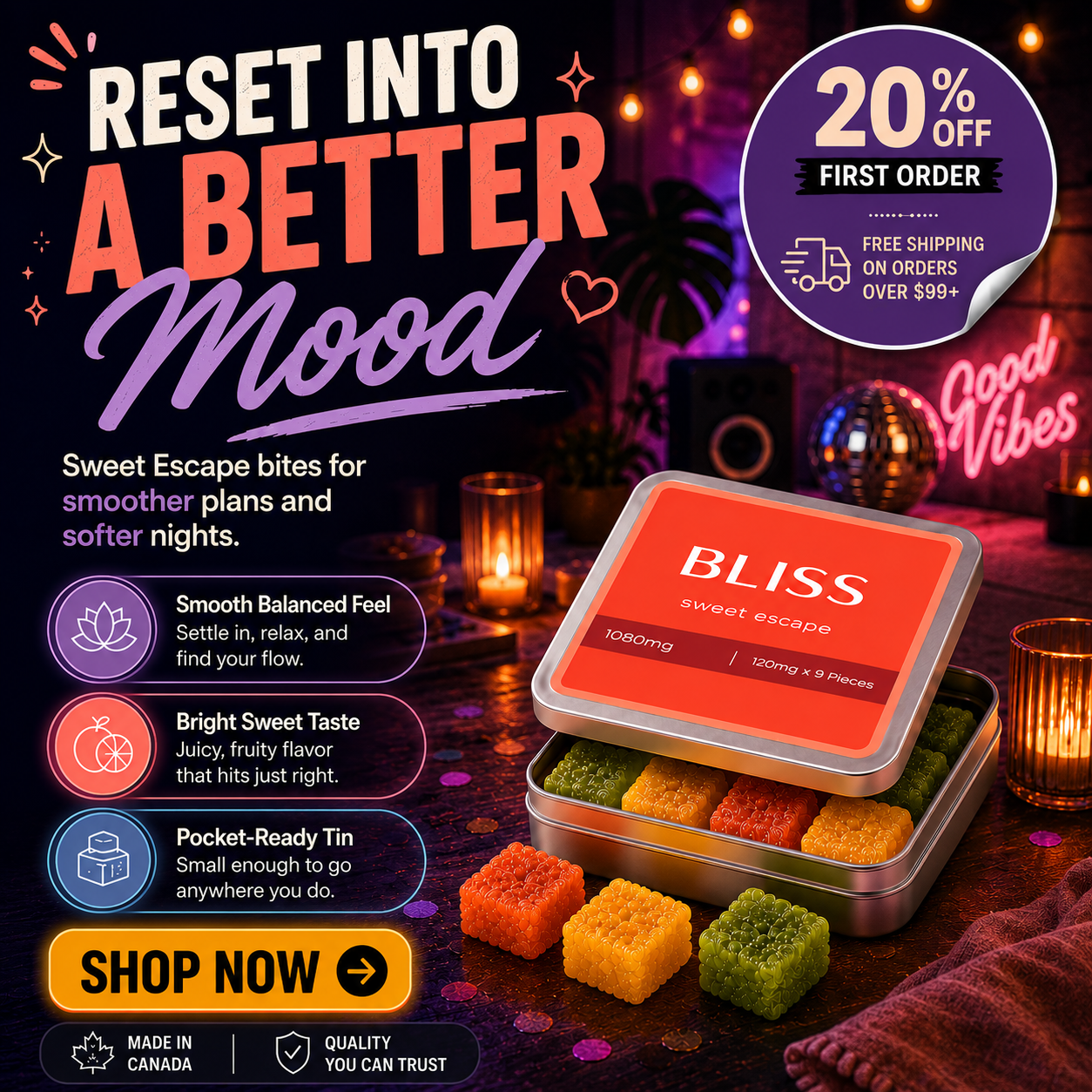 Really Good Blooms Facebook ad: Save 20% OFF + FREE Canada Shipping