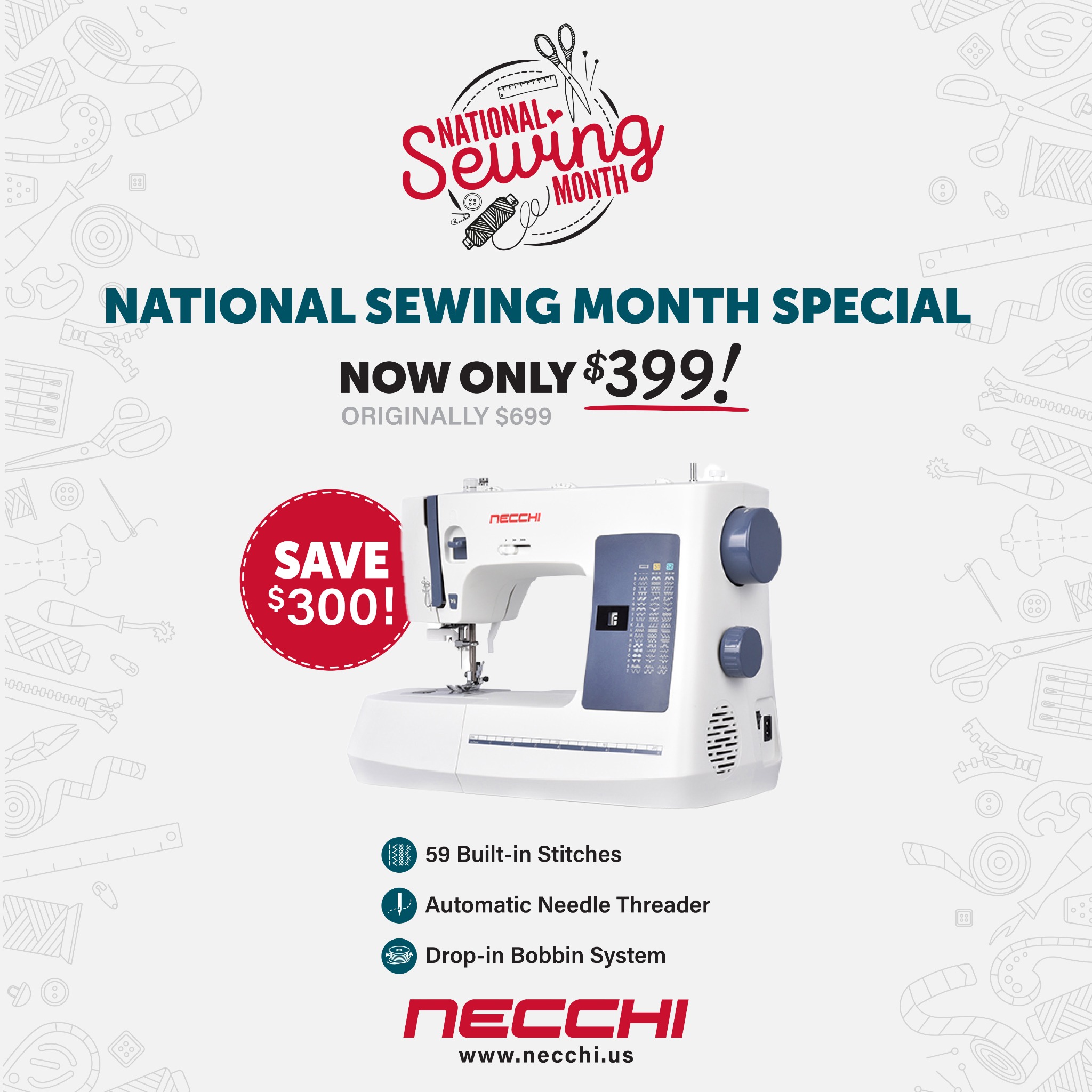 Necchi USA Facebook ad: How To Upgrade Your Sewing Setup