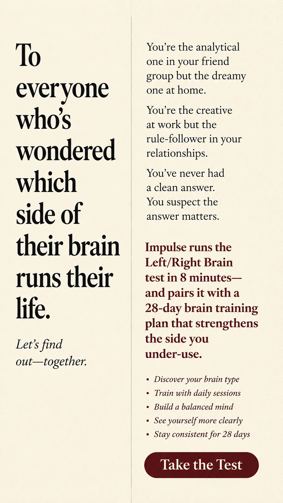 Impulse: Brain Training & Self-Discovery Facebook ad