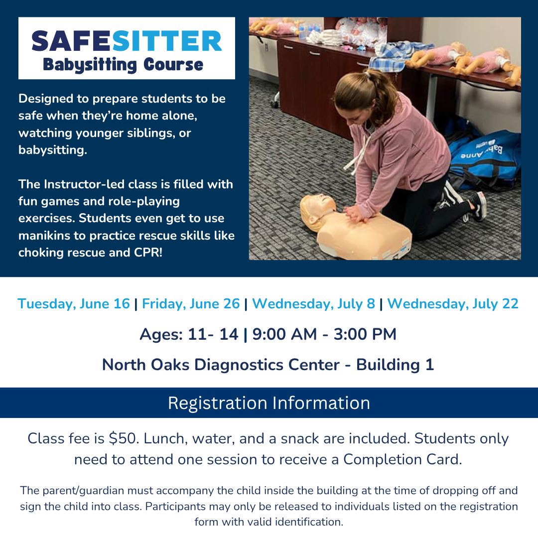 North Oaks Health Facebook ad: Safe Sitter Babysitting Course