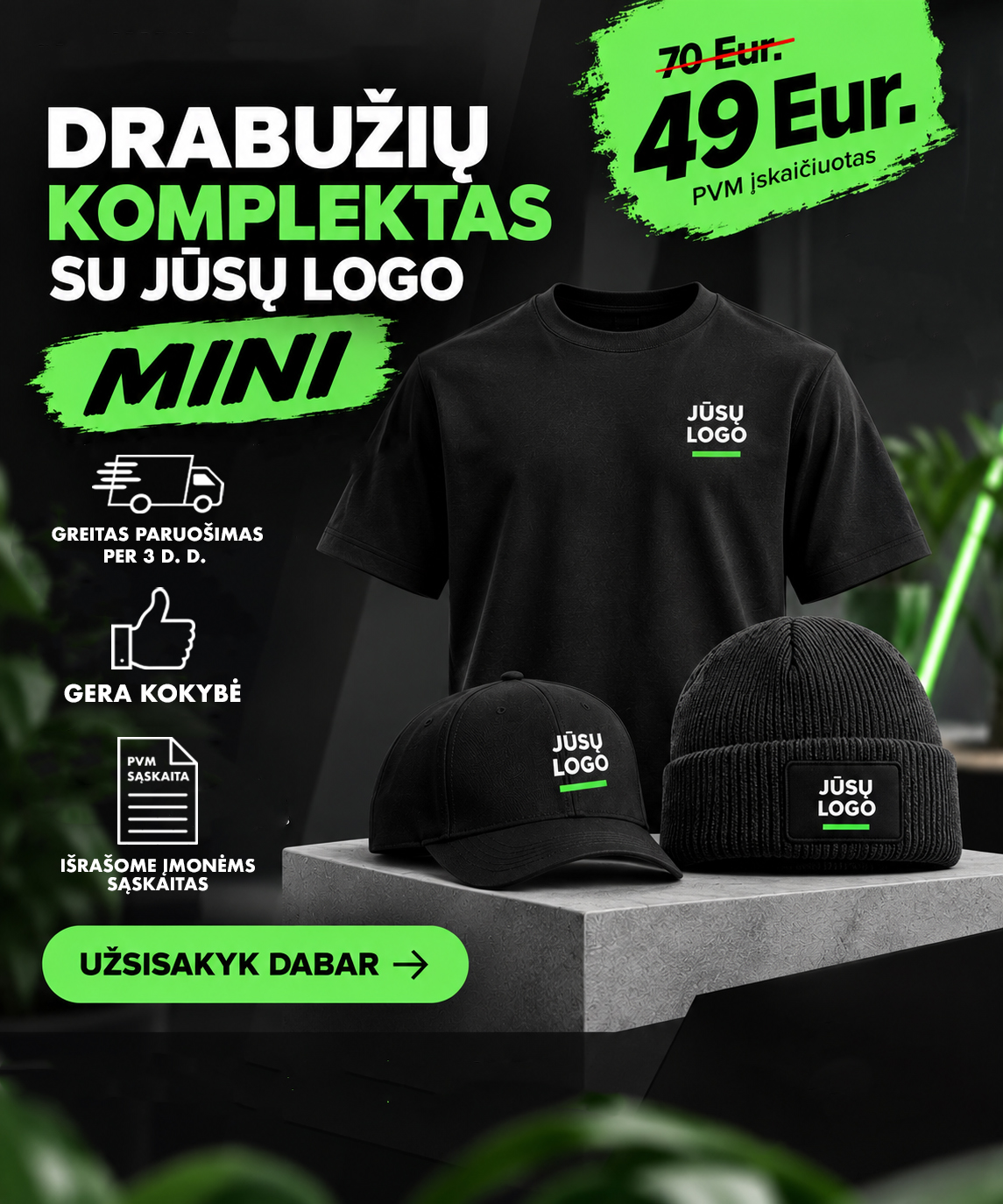 TavoMada.lt Facebook ad: UŽSISAKYK DRABUŽIUS SU LOGO