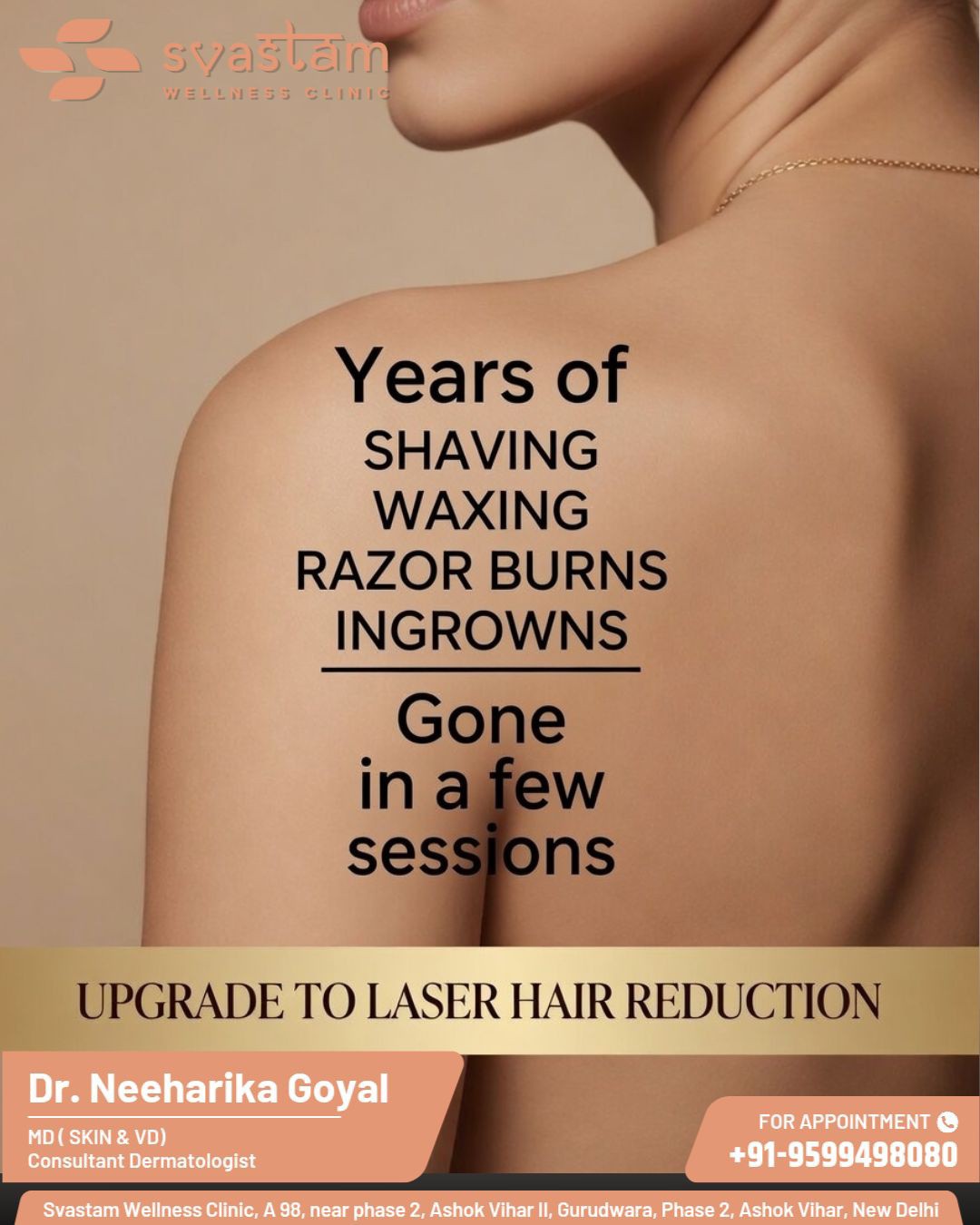 Svastam Wellness Clinic Facebook ad: Laser Hair Reduction: Ditch Wax & Razors for…