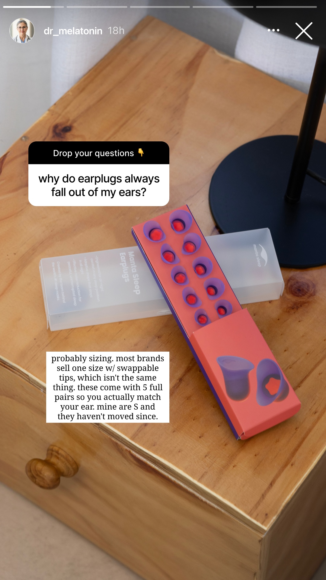 Manta Sleep Facebook ad: Earplugs for side-sleep. Finally.
