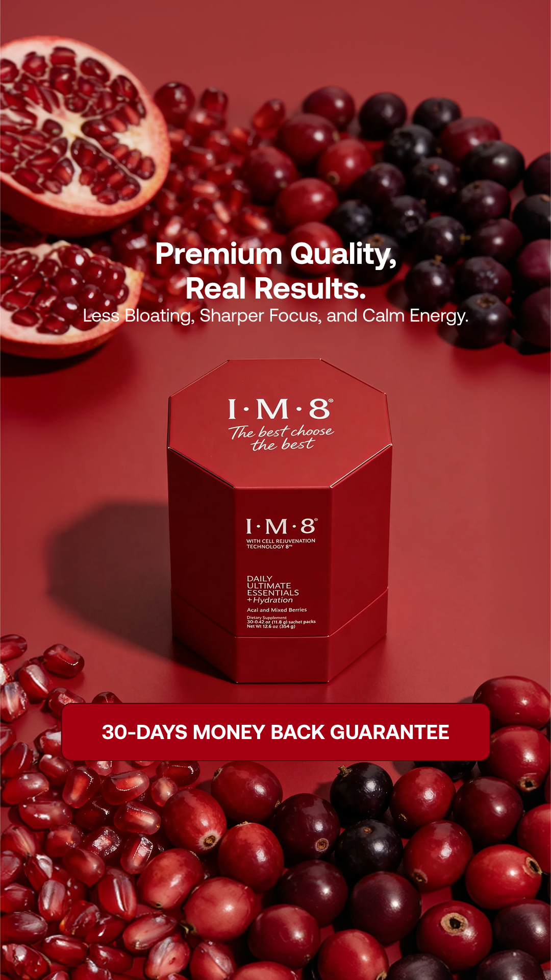 IM8 Facebook ad: One Scoop. 16 Supplements. Zero Guesswork.