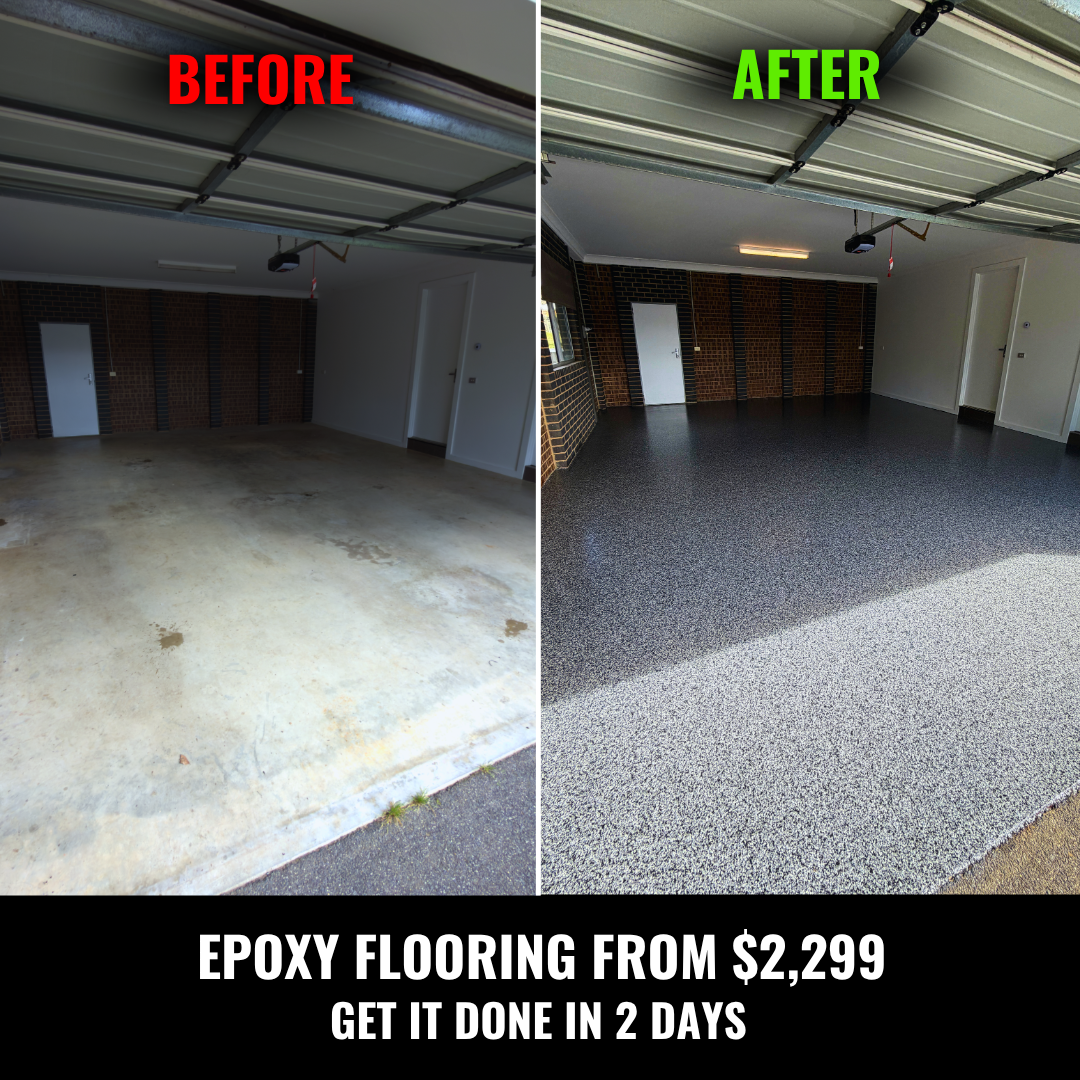 Floor Shield Facebook ad: 5-Coat Epoxy Garage Floors, From Just $2,299