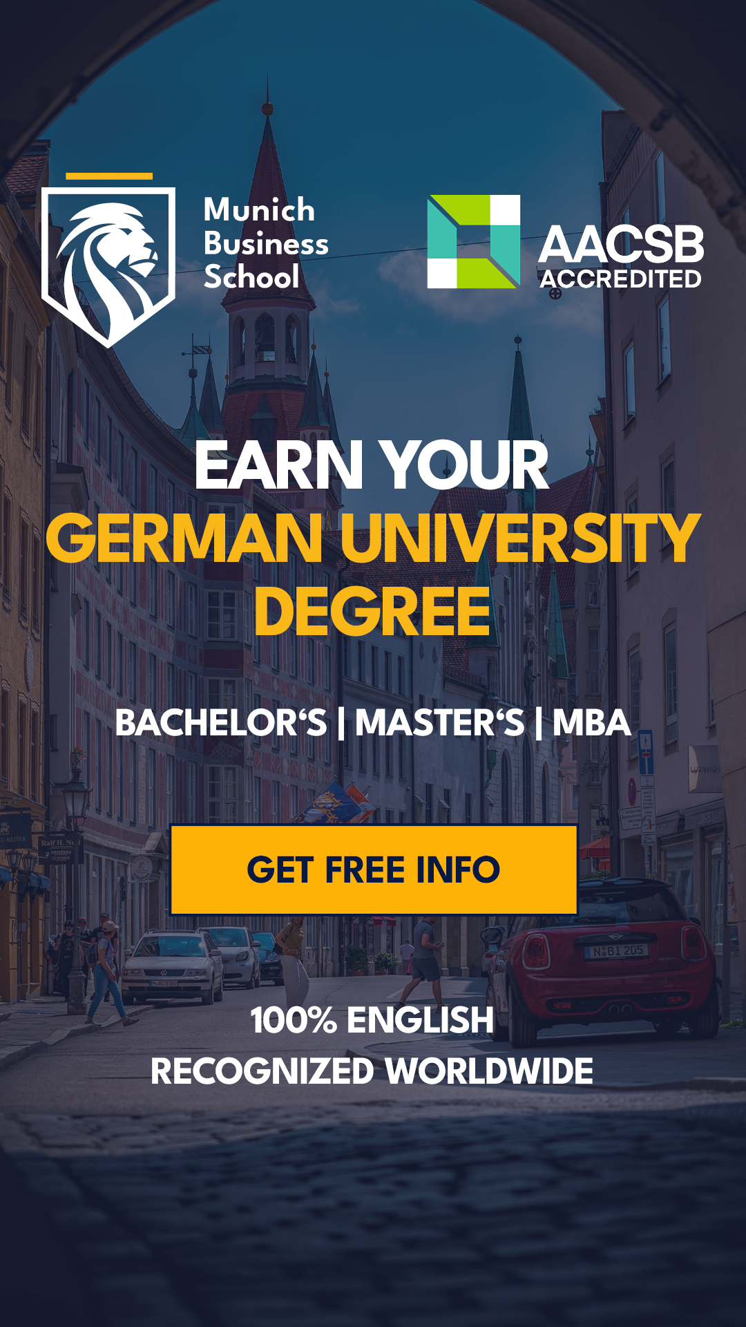Munich Business School Facebook ad: Applications Now Open