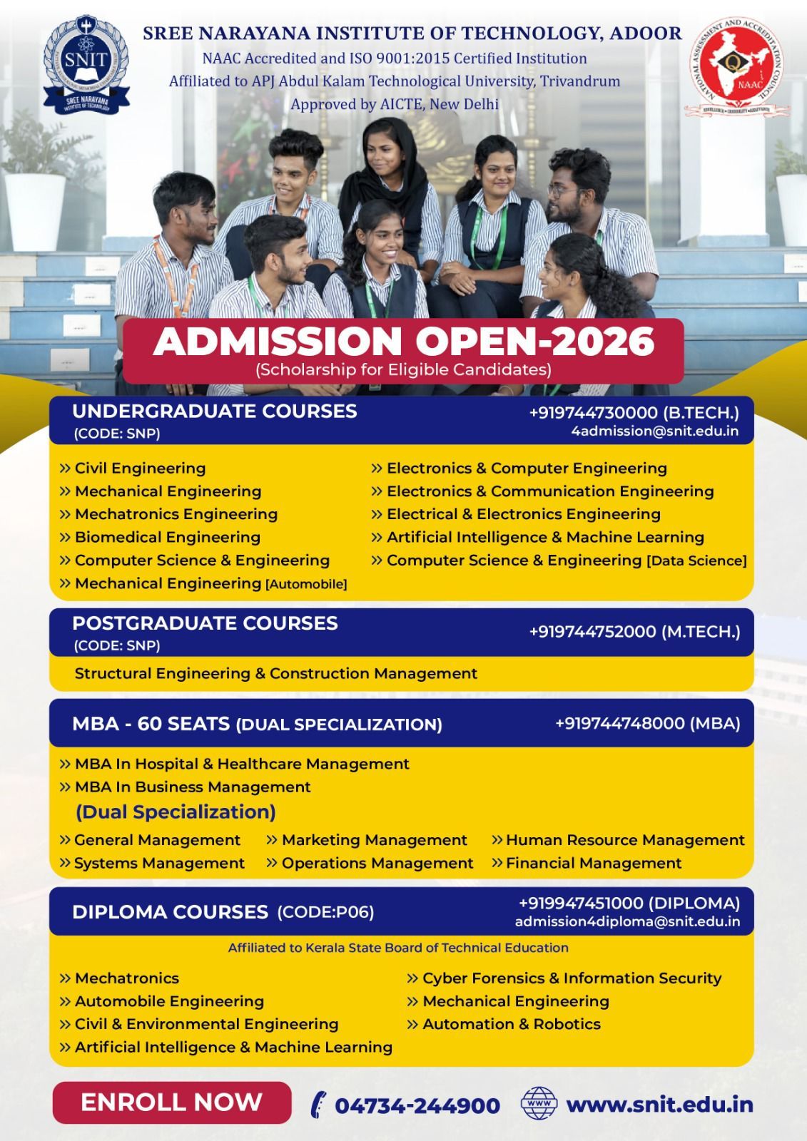 SNIT Adoor Facebook ad: ADMISSION OPEN 2026